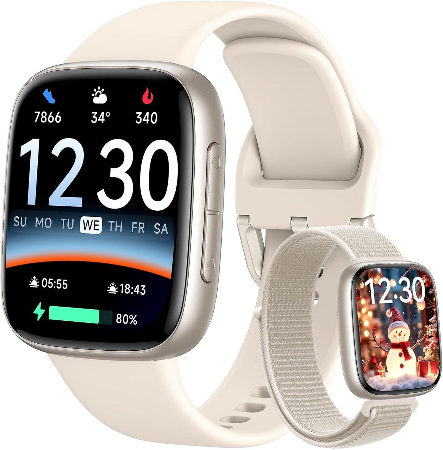 Fitpolo Smart Watch, 1.85" AMOLED Fitness Tracker with Bluetooth Call, Heart Rate/Sleep/SPO₂ Monitor, 100+ Sports Modes, 3ATM Waterproof Smartwatch for Android/iPhone/Samsung, Includes 2 Bands