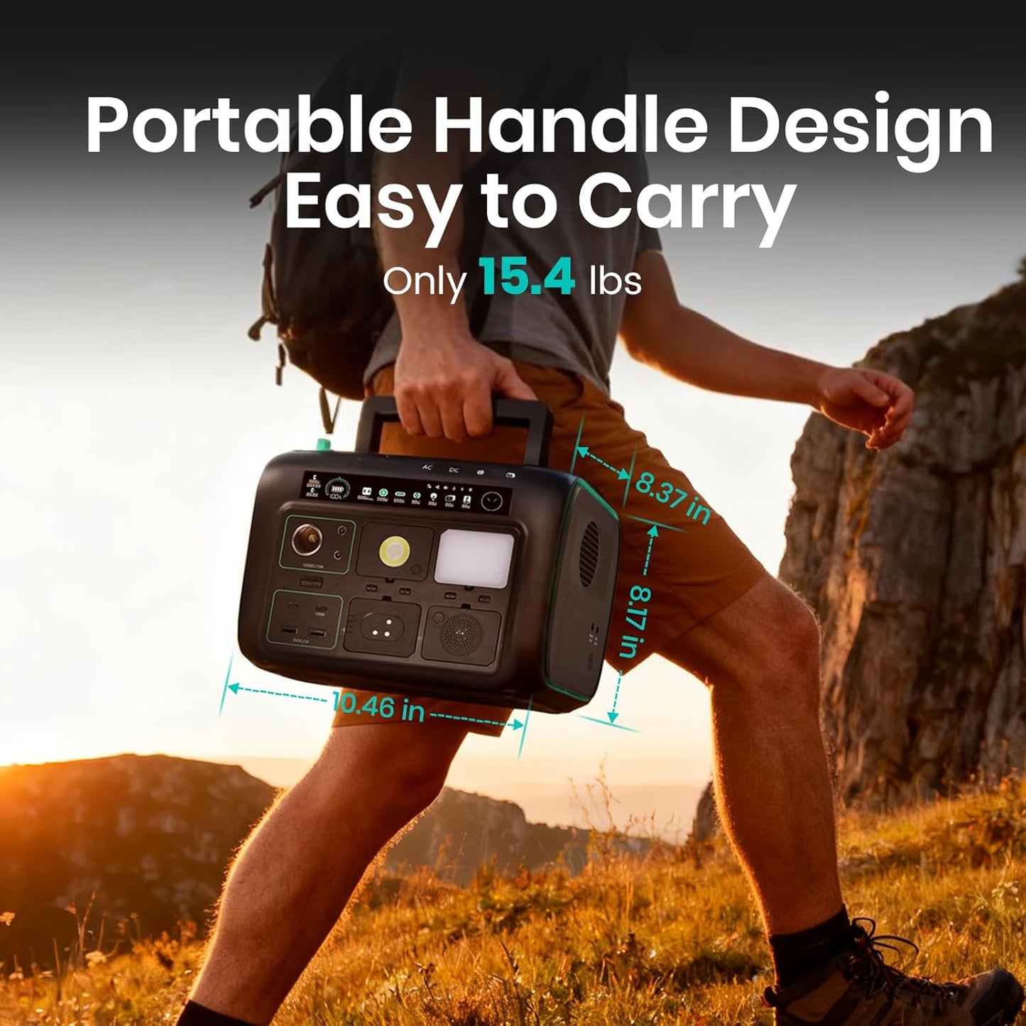 Portable Power Station, with Snap-on Light, Speaker & Charger, 800W Solar Generator, 512Wh Outdoor Power supply for Camping RV hiking, 100W USB-C Output, 3 AC Outlets