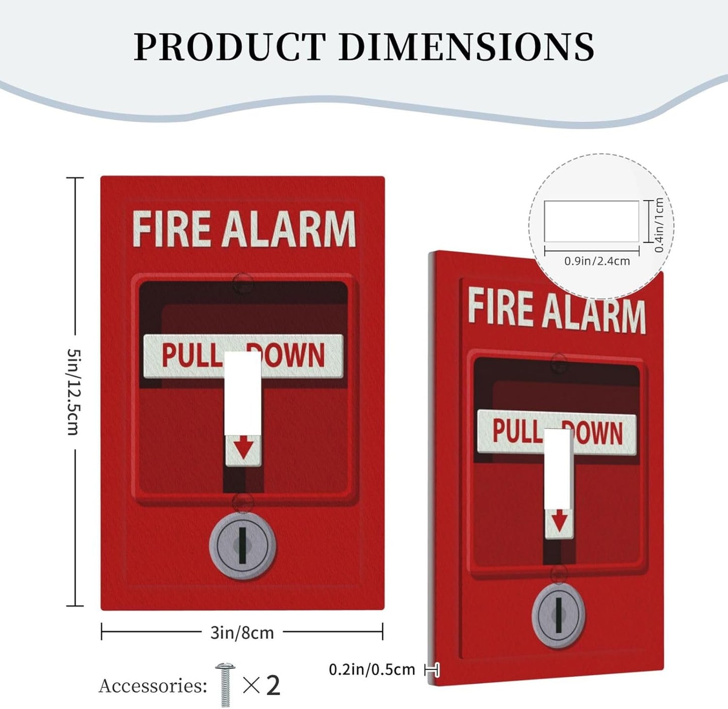 Decorative Light Switch Plate Covers Red Fire Alarm Novelty 1 Gang Wall Plate Single Toggle Switch Cover Plate Jumbo Electrical Switchplate Receptacle Faceplate for Bedroom Office Decor