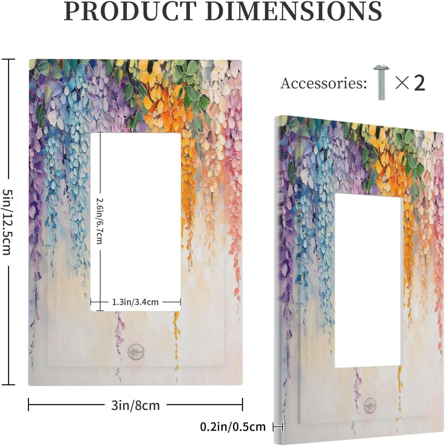 Colorful Wildflower Wisteria Cascade Floral Flower Decorative Outlet Covers 1 Gang Single Rocker Light Switch Cover Plate Wall Plates GFCI Faceplate for Bedroom Living Room Decor