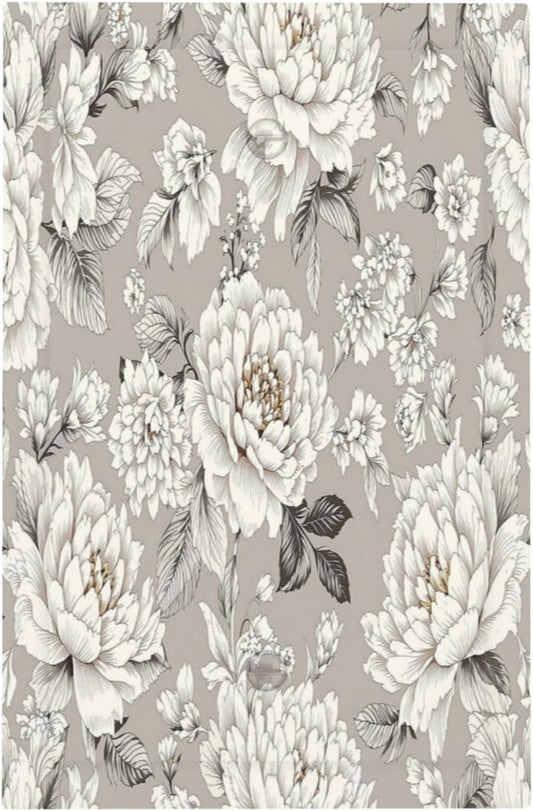 White Poppies Floral Modern Grey Peonies Flowers Light Switch Cover Plate 1 Gang No Device Blank Decorative Switch Plate Electrical Wall Plates Faceplate for Bedroom Bathroom Decor