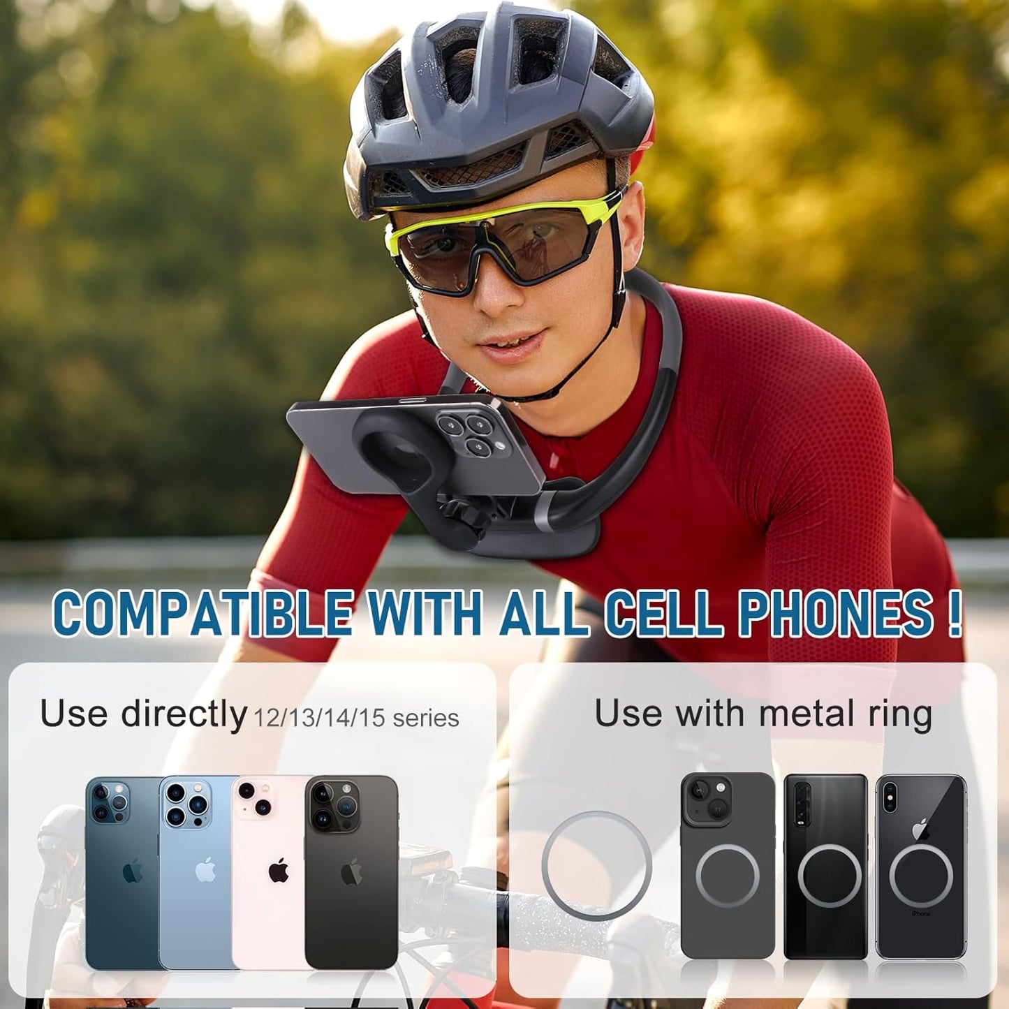 Magnetic Neck Phone Holder, Hands Free POV/Vlog Selfie Mount Flexible Neck Phone Holder for Recording, Magnetic Phone Chest Mount for iPhone 16 15 14 13 Seires and All Smartphones