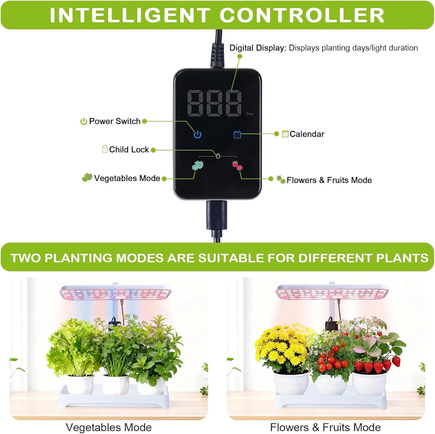 Indoor Garden Led Grow Light, Full Spectrum LED Grow Lamp for Indoor Plants with Intelligent Controller, Height Adjustable, Ideal for Home Desk Plant Lighting (Without Pots)(White, 16.5*6.5*4 inch)