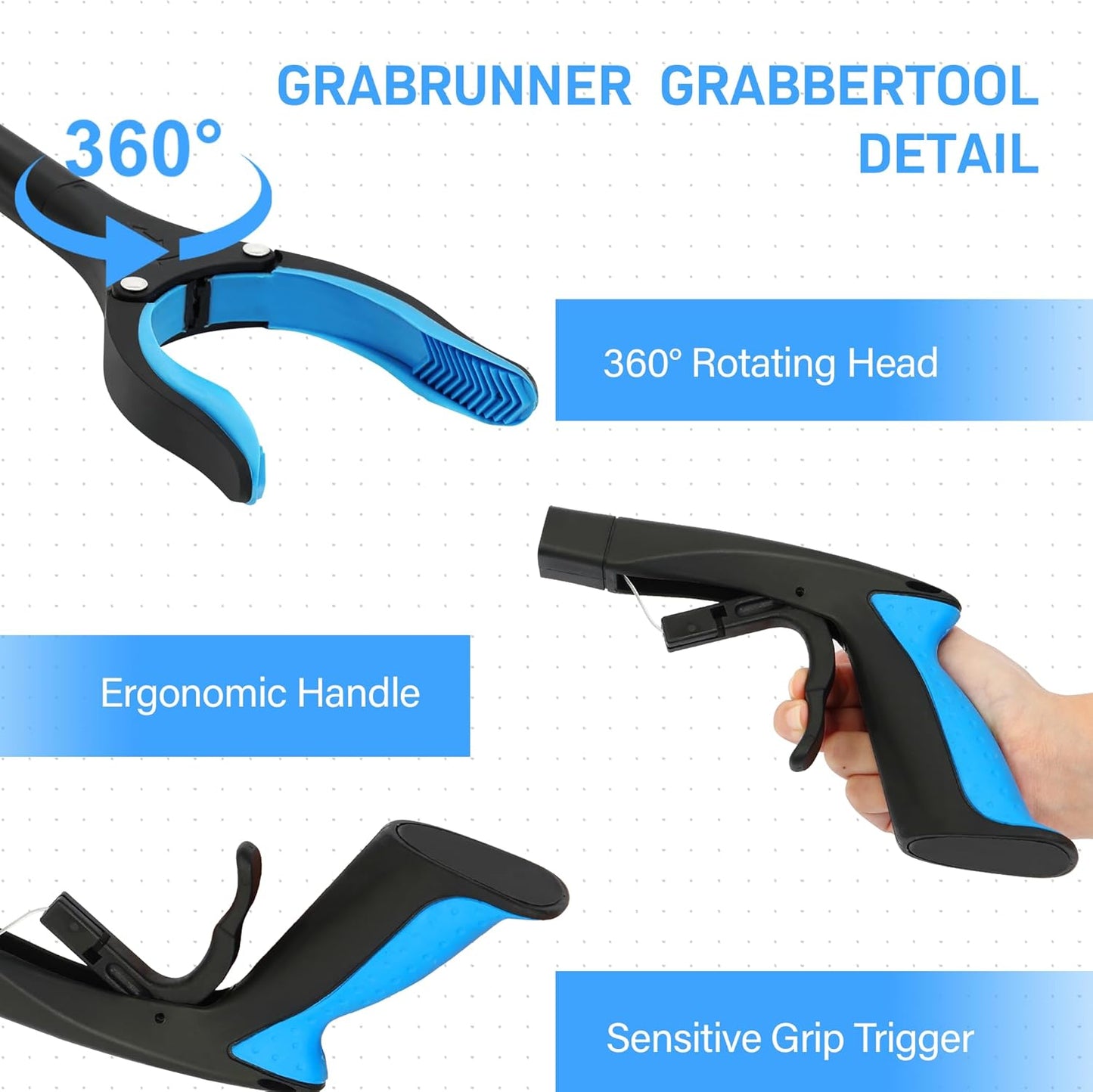 Grabber Reacher Tool - 32” Reacher Grabber Tool with Strong Magnetic and Swivel Head - Heavy Duty Pick Up Stick Grabbers for Seniors, Trash, Surgery Recovery Must Haves Gifts(Blue)