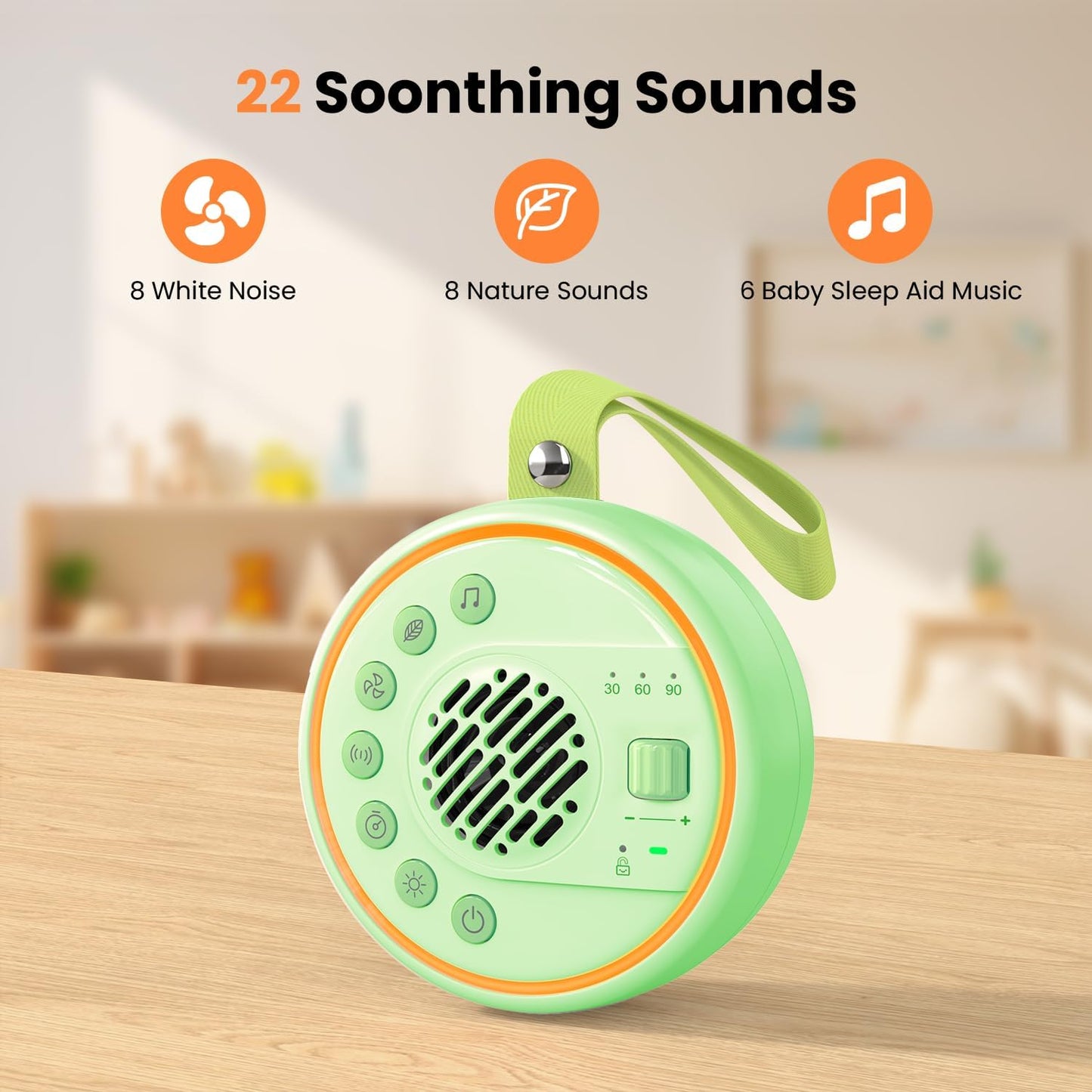 White Noise Machine Portable Sound Machine with 22 Soothing Sounds for Kids Adults, 4 Modes Night Light,3 Sleep Timer,Sound Therapy for Home Office Travel,Green