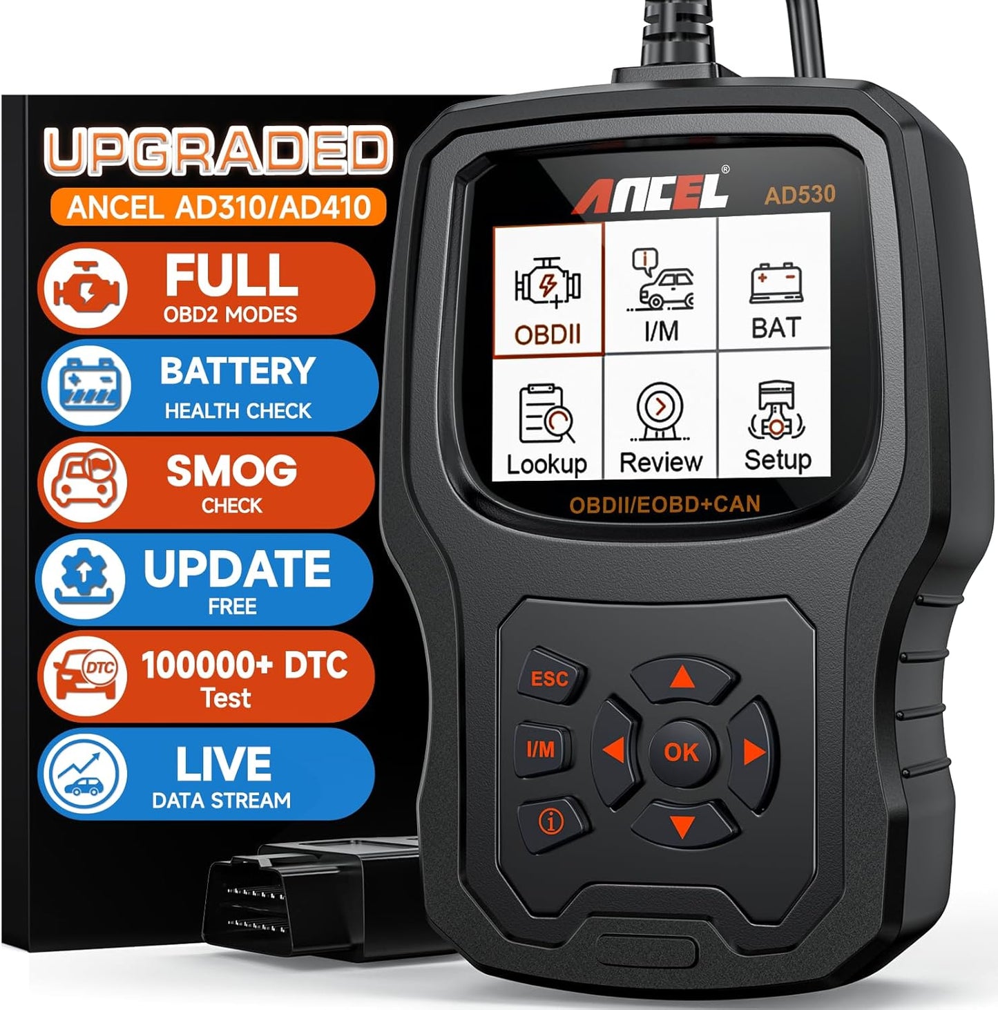ANCEL AD530 OBD2 Scanner-Upgraded AD310, Car Code Reader for Check Engine Light, Full OBDII Scan Tool for Read & Clear Fault Codes, Battery Test & Live Data, OBD II Diagnostic Scanner for 1996+ Cars