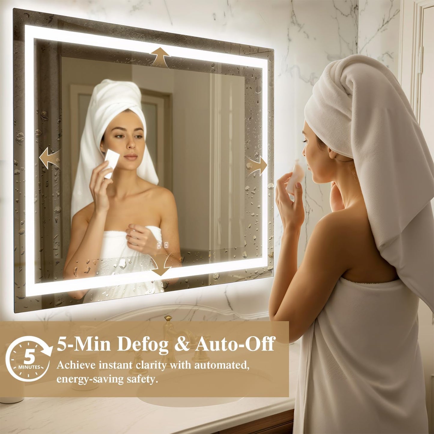 55X36 Inch LED Bathroom Mirror with Lights, Frontlit+ Backlit Bathroom Vanity Mirror for Wall, Ultra-Clear Tempered Glass, Shatter-Proof, Anti-Fog and Memory Function, ETL Listed