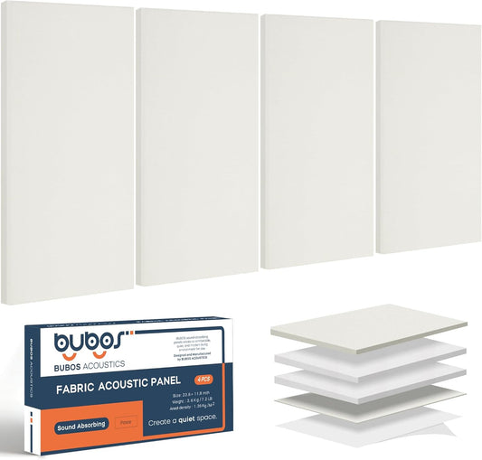 BUBOS 4 PCS Acoustic Panels,23.6''x11.8'' Fabric Soundproof Wall Panels,Self-adhesive Sound Absorbing Panels for Studios, Office, Home Theater, Fabric-Clad Off-White