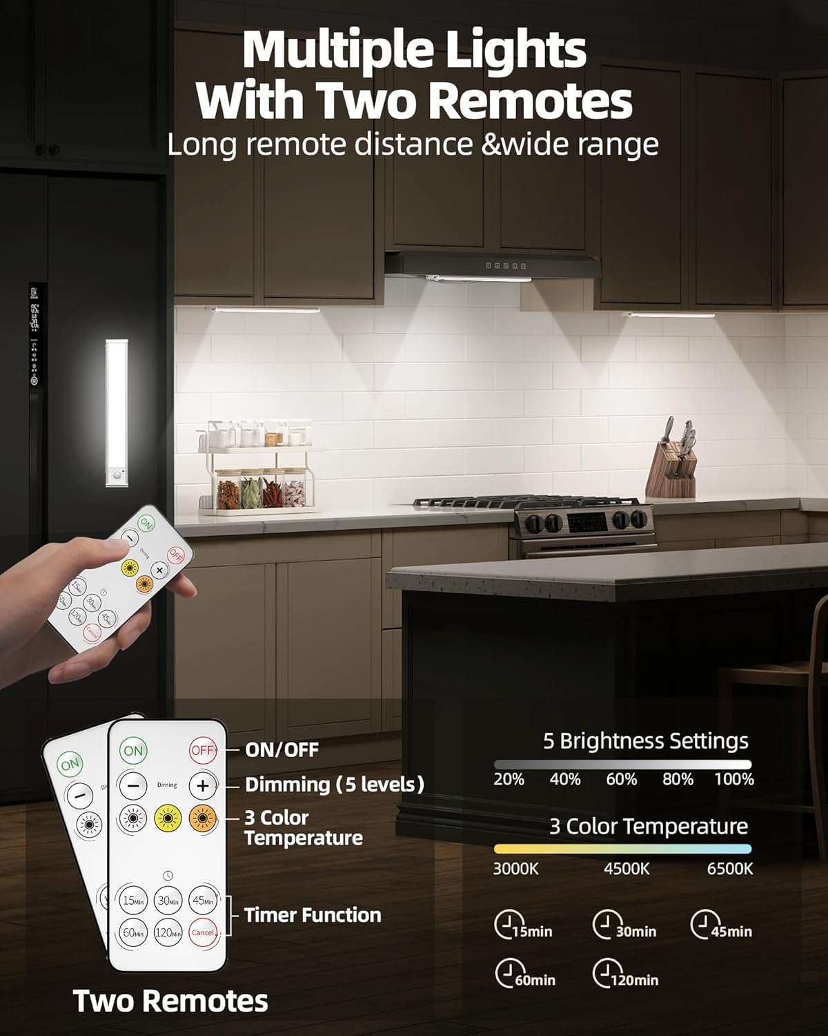 6Pack 12inch Under Cabinet Lighting, Rechargeable Motion Sensor Light Wireless Indoor, Dimmable 3 Color Temps Closet Lights with Remote, Indoor Under Counter LED Lights for Kitchen, Stairs