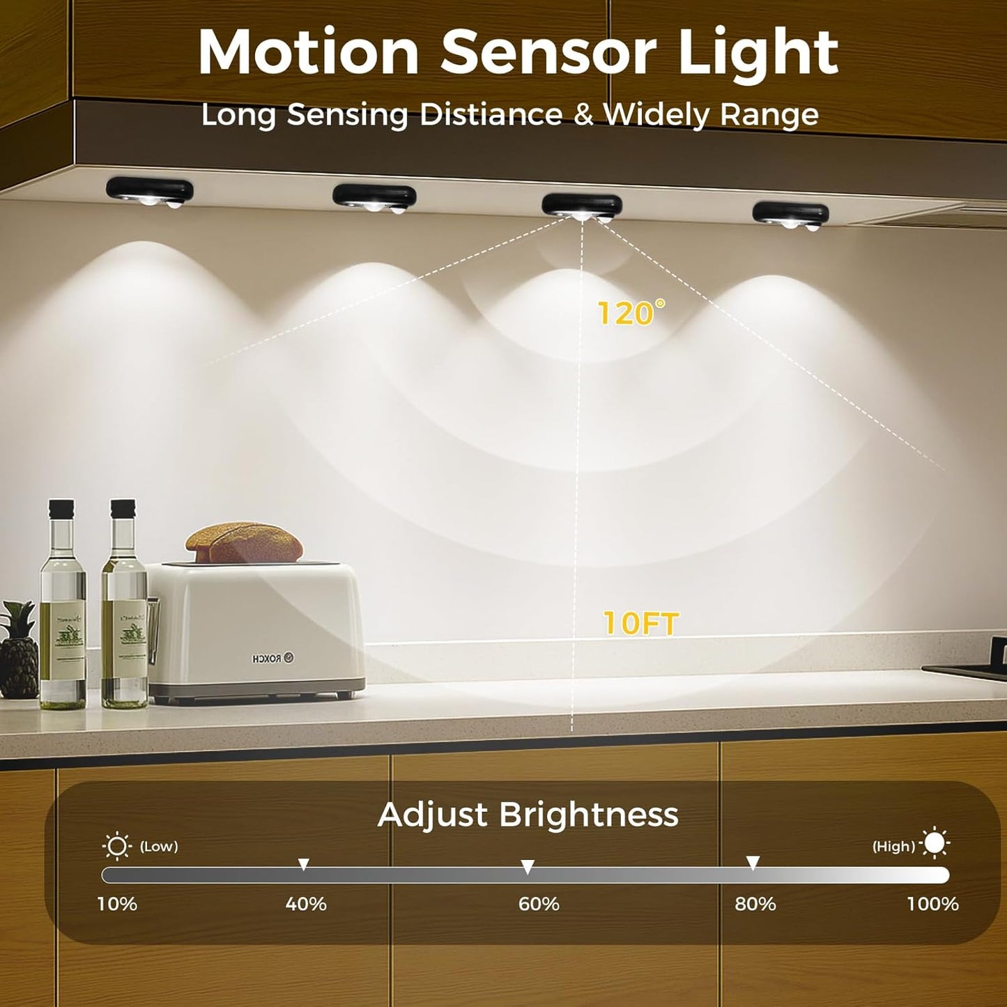 LED Motion Sensor Puck Lights, Small Rechargeable Under Cabinet Light, Dimmable Daylight White Closet Lights, Wireless Under Cabinet Lighting for Drawer, Kitchen (6 Pack)