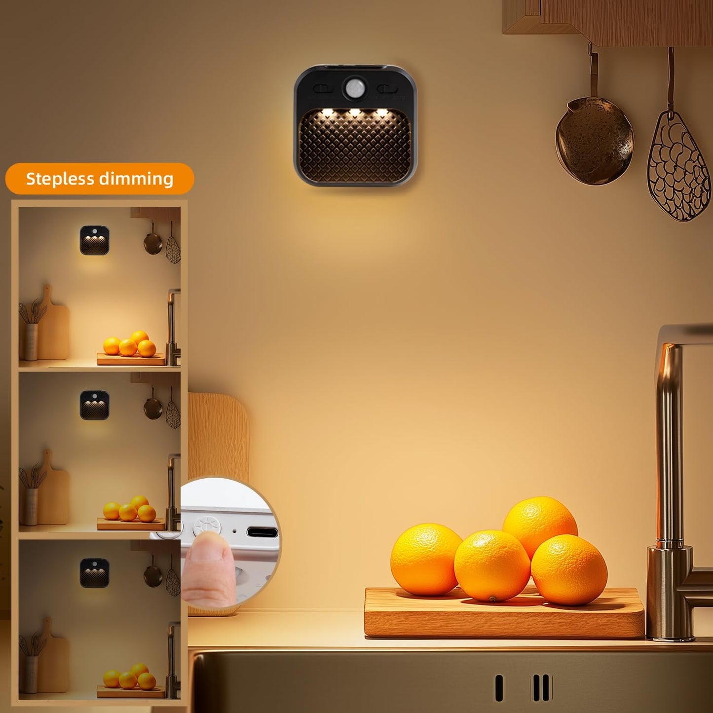 Led Night Light with Motion Detector 2 Pack, Cabinet Light Dimmable with Timer Function, Staircase Lighting 3 Color Temperature 3000/4500/6000K, Hallway Light Rechargeable 600mAh for Children's Room