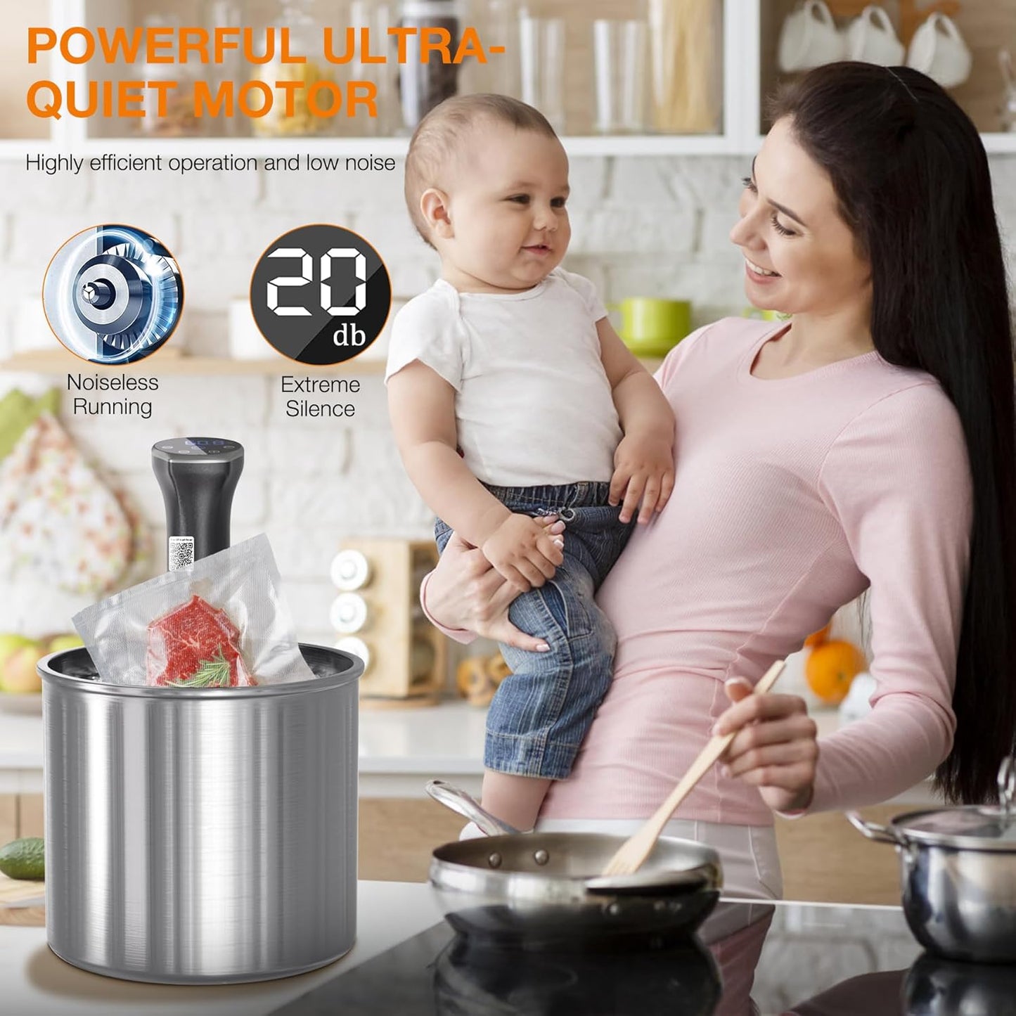 Sous Vide Machine 1100W Upgraded WIFI Sous Vide Cooker Ultra-quiet Working Cooker Immersion Circulator with Recipes(App Included), Accurate Temperature, Digital Timer, IPX7 Waterproof