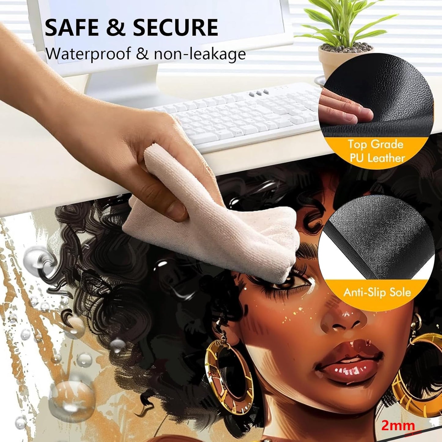 Heated Mouse Pad with 3 Levels Heated & 3 Hours Auto Shut-Off Mouse Pad for Warming Hands in Office Home, 23.6" x 14.2"Large Safe Desk Mat Hand Warmer，Girl with Short Hair