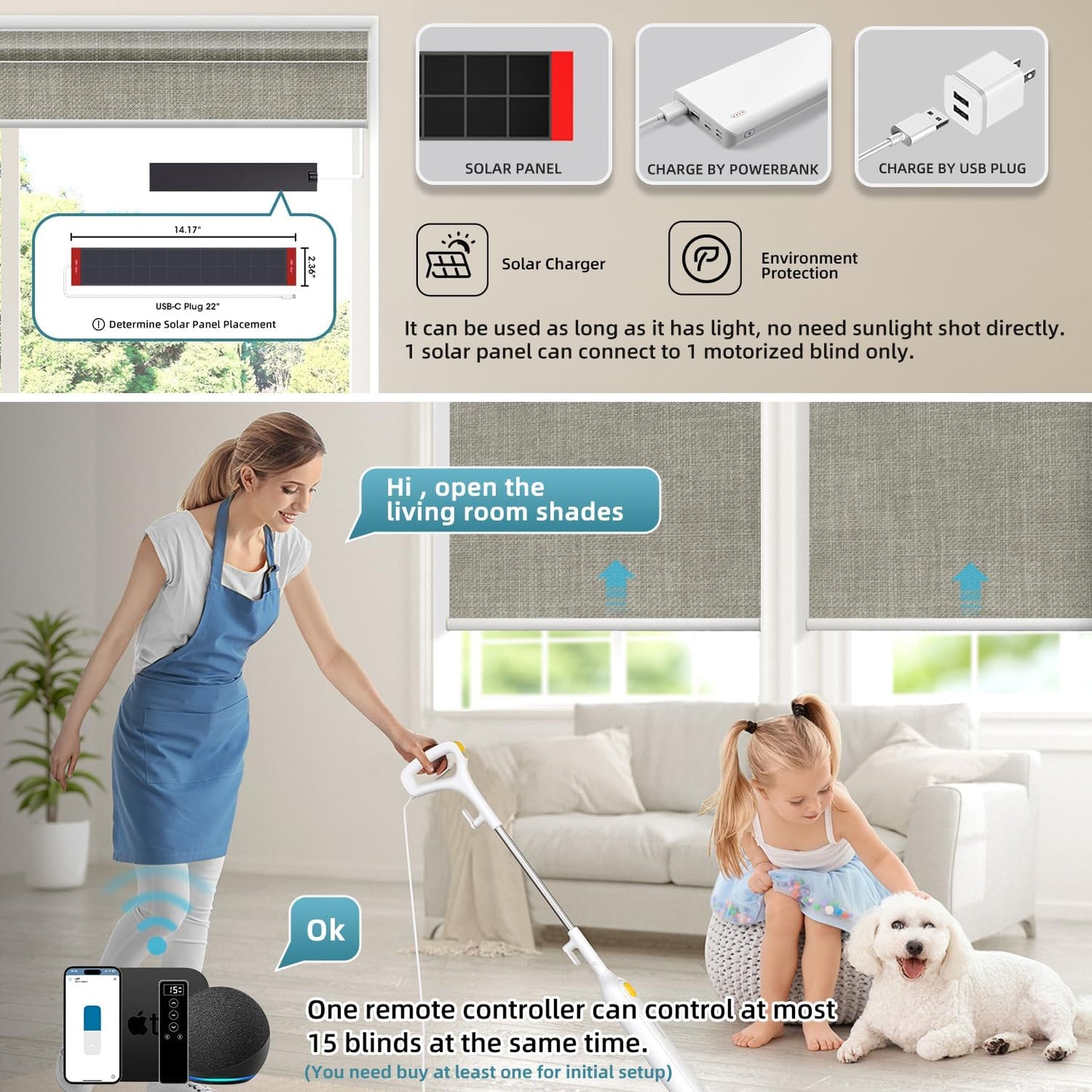 SmartWings Motorized 100% Blackout Shades Blinds, Custom Size, Cordless Window Shades with Rechargeable Battery, Work with Matter/Apple HomeKit, Alexa, Thread/Zigbee, Remote Optional, Vigor Sage