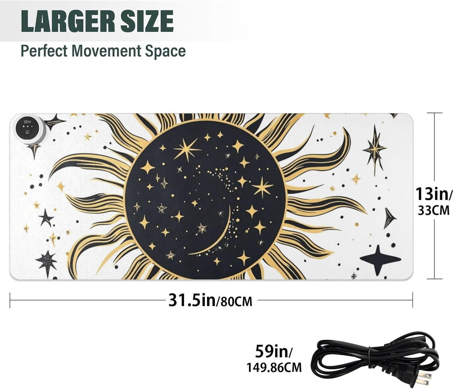 Heated Desk Pad Mouse Pad 31.5x13 Inch PU Leather Desk Mat with 3 Heat Levels Large Mouse Gaming Computer Laptop Mat Vintage Constellation Sun and Star 01