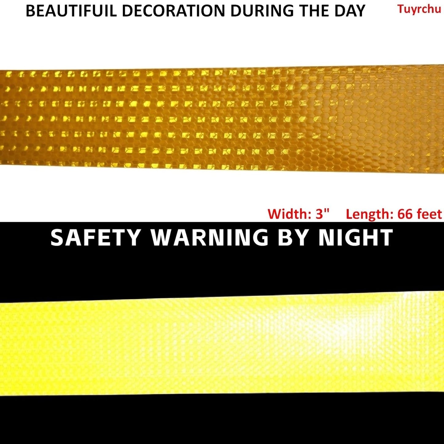 Reflective Tape Yellow 3 inch, Outdoor Waterproof High Visibility Warning Industrial Marking Tape, Safety Stickers (68 feet)