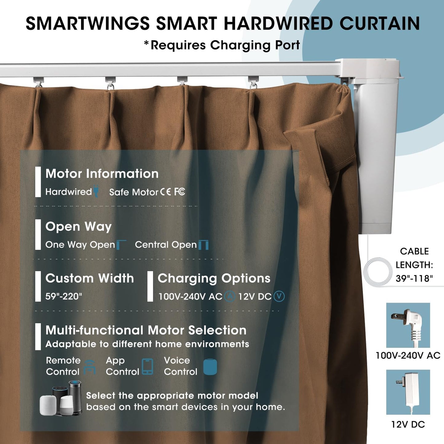 SmartWings Automatic Curtain Opener with Drapery, Motorized Vertical Blinds with Remote, Electric Closet Doors Sliding Panels Compatible with Alexa Google Homekit, 93% Blackout Brown Orange