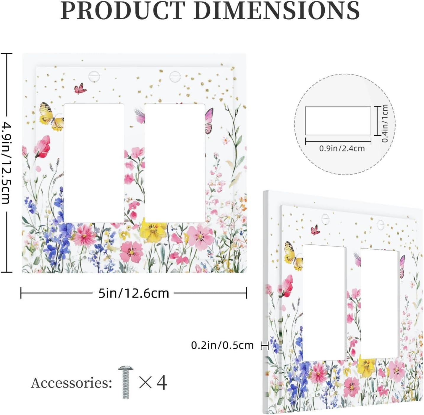 Decorative Outlet Covers Watercolor Floral Butterfly Colorful Wildflower 2 Gang Double Gfci Rocker Electrical Wall Panels Light Switch Cover Plate For Bed Room Living Room Decor