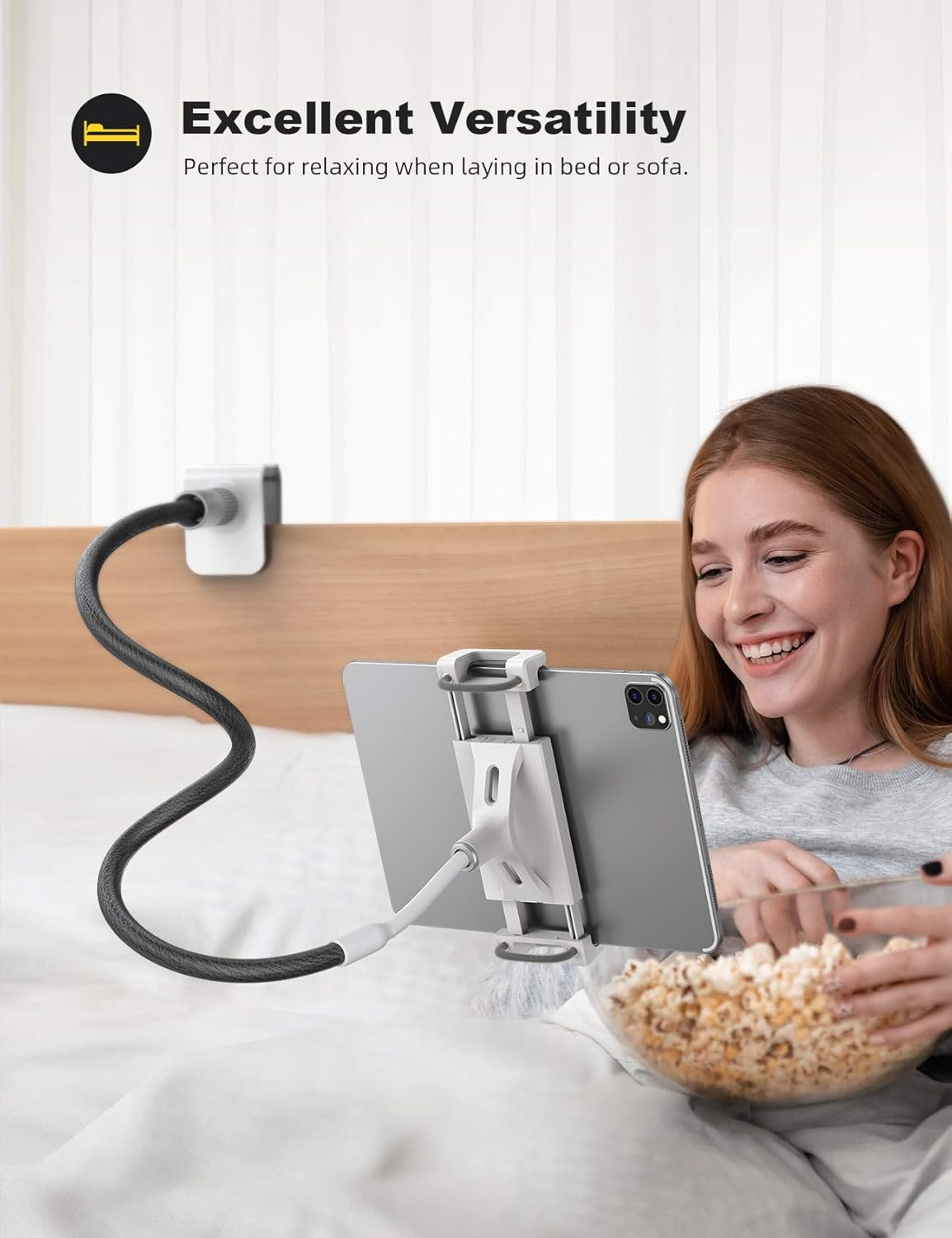 Lamicall Gooseneck Tablet Holder Mount : Flexible Arm Clip Tablet Stand for Bed, Desk Mount, Compatible with iPad Pro 11", Mini Air, Galaxy Tabs More 4.7 to 10.5" Phones and Tablets