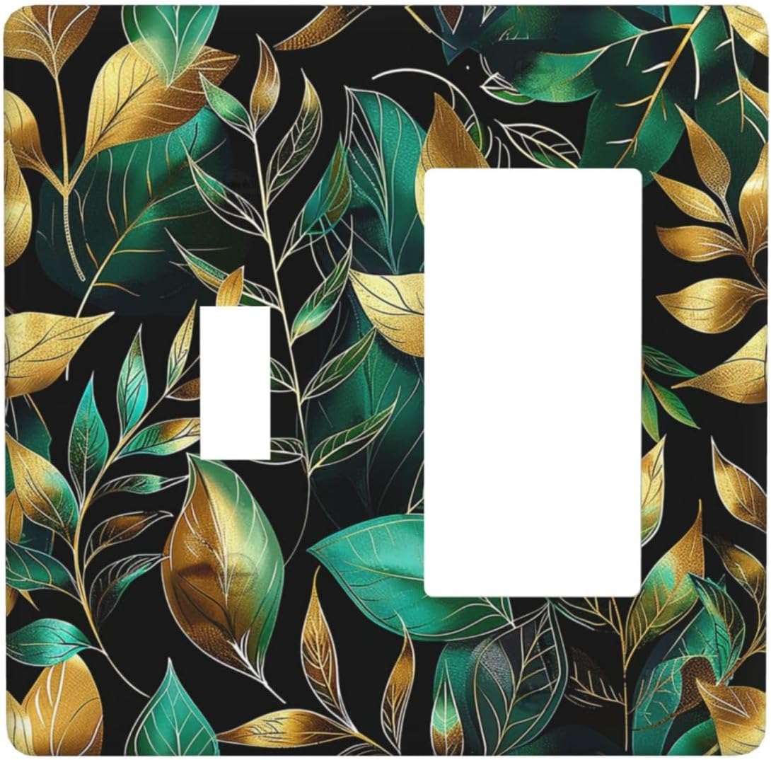 Outlet Covers Vintage Dark Green Vine Leaf Golden Plants 1 Toggle 1 Rocker Combination Decorative Wall Plate Electrical Switch Plates Light Switch Cover Plate for Bed Room Cabin Decor