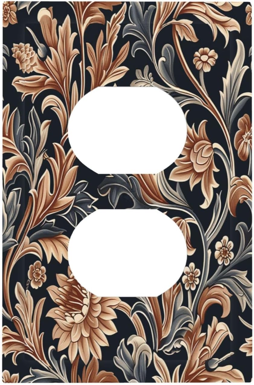 Outlet Covers Vintage Grey Plant Leaves Brown Flowers 1 Gang Duplex Wall Plate Decorative Switch Plates Electrical Receptacle Faceplate Light Switch Cover for Bedroom Home Decor