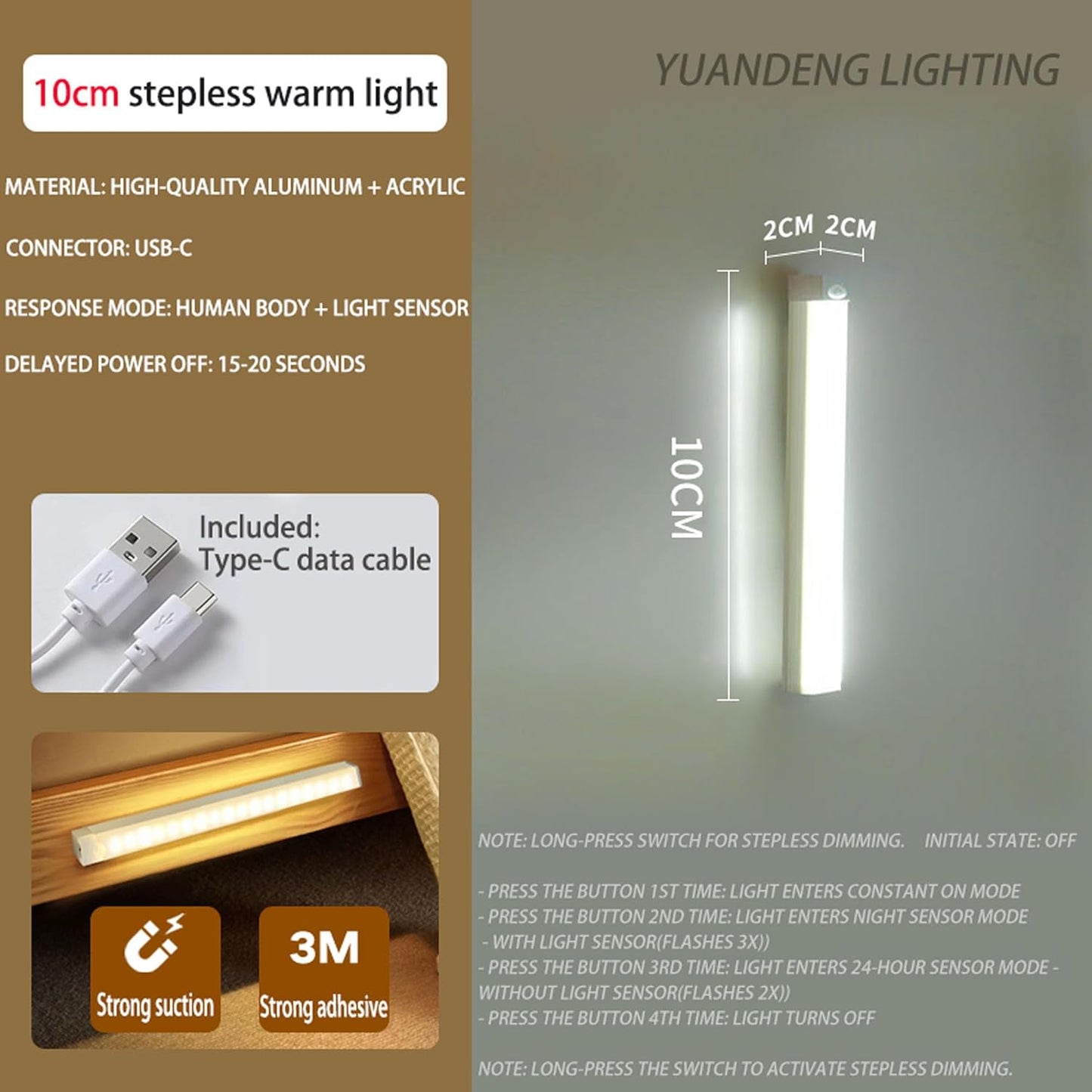 4 PCS Punch-Free Smart Sensor Magnetic Rechargeable Led Lights, Punch Free Smart Sensor Magnetic Light, USB C Rechargeable Closet Under Counter Lighting for Kitchen, Wardrobe (11.8 in White Light)