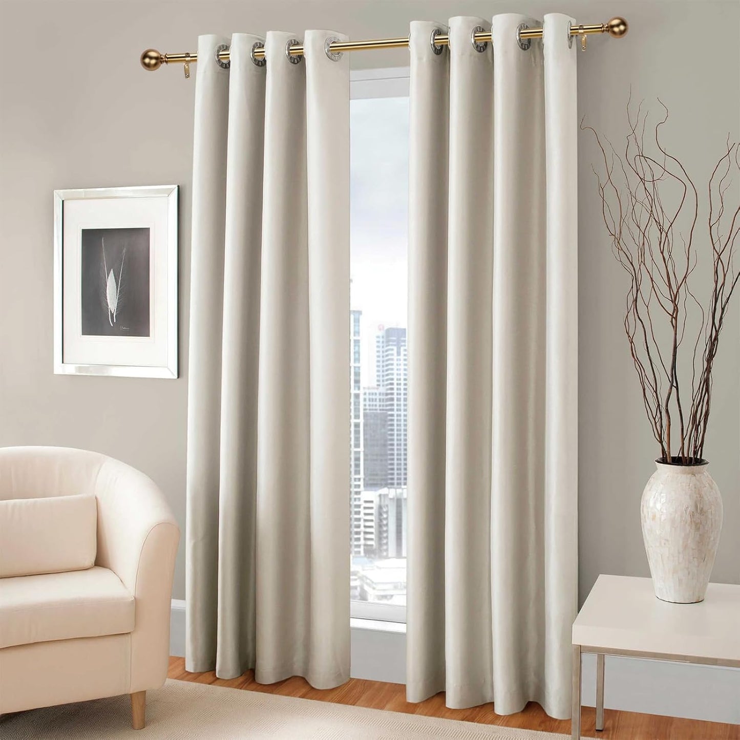 Curtain Rods for Windows 18 to 145 inches,1 Inch Modern Metal Drapery Rods,Adjustable Heavy Duty Curtain Pole with Round Finials(18"-145"Warm Golden)