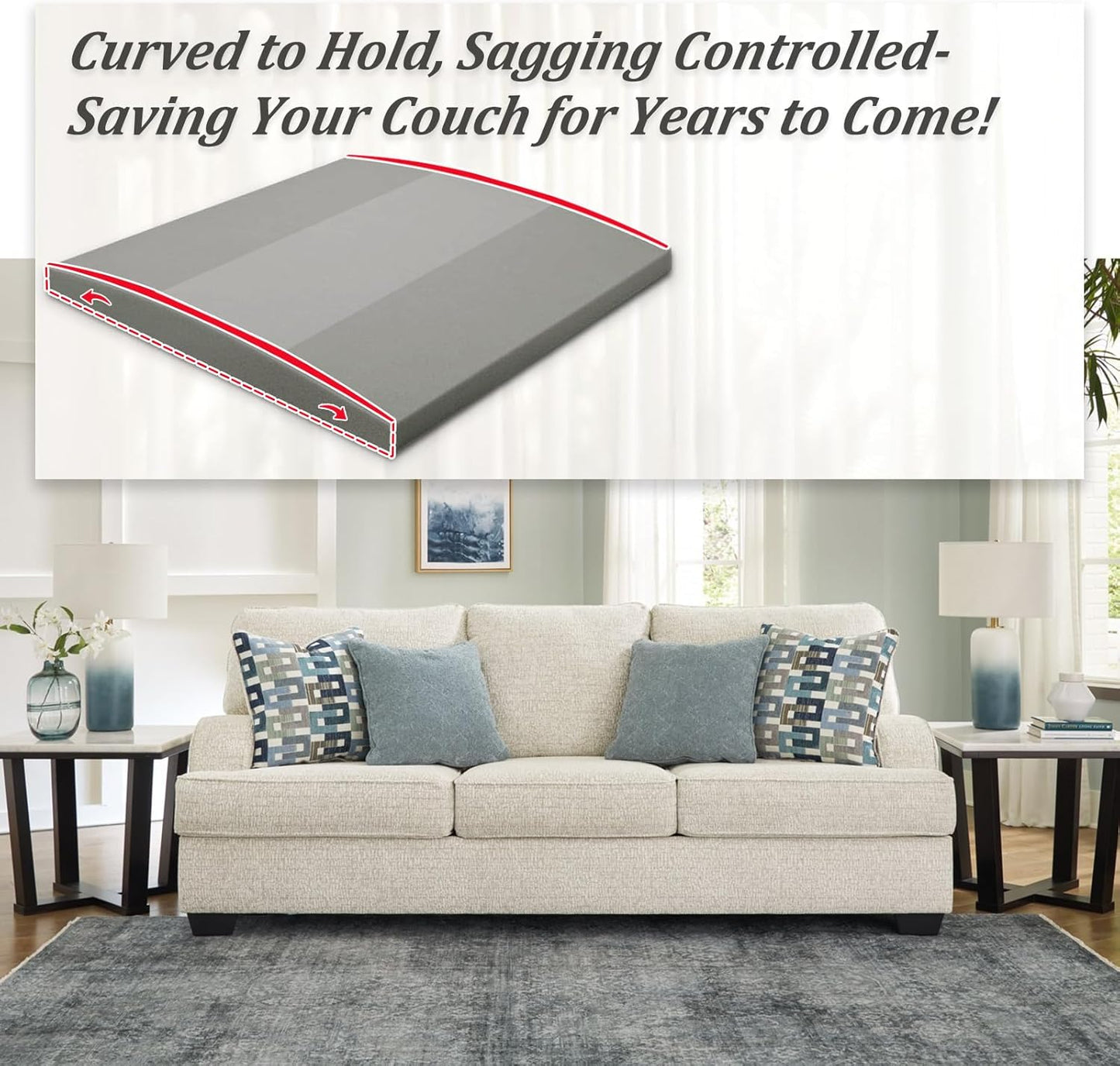 HAVARGO Couch Cushion Support High Density Foam 24X24X2.4 Inches Sofa Couch Supports for Sagging Cushions Light Grey 1Pc with Anti Slip Mesh Fabric
