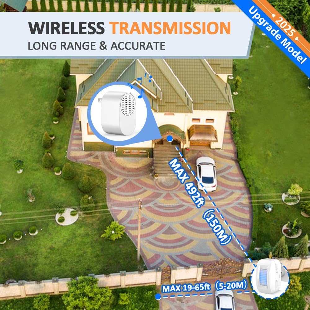 Driveway Alarm Motion Sensor - Driveway Alarms Wireless Outside Weatherproof Motion Detector Presence Outdoor Detector Door Home Security System Gate Mailbox Alert 1 Receiver and 2 Sensors