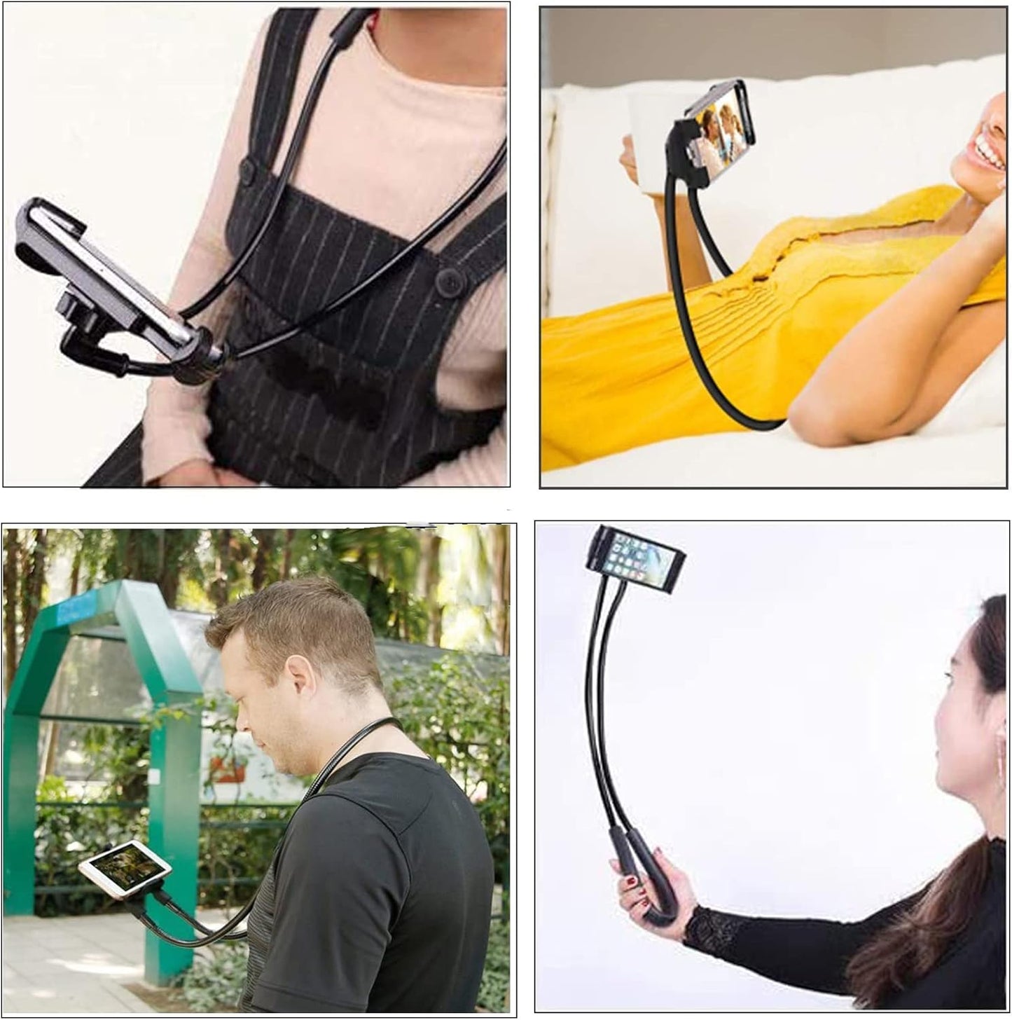 Chapter Seven Universal Smart Mobile Phone Stand,Hanging on Neck Cell Phone Mount Holder, Flexible Lazy Bracket DIY Free Rotating for Multiple Functions (Black) (Blue)