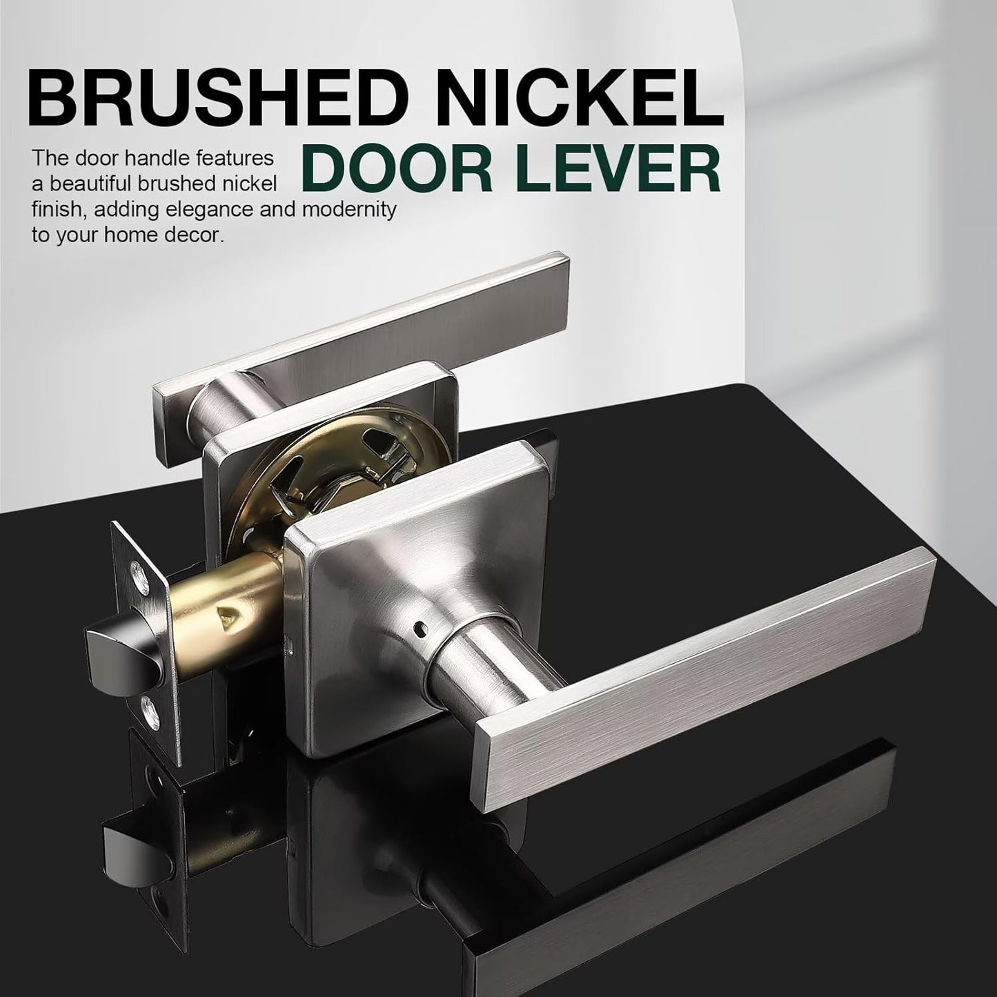 GOBEKOR 6 Pack Brushed Nickel Passage Door Handles Interior Door Levers for Hall Closet Nickel Passage Levers Square Lever Door Handles