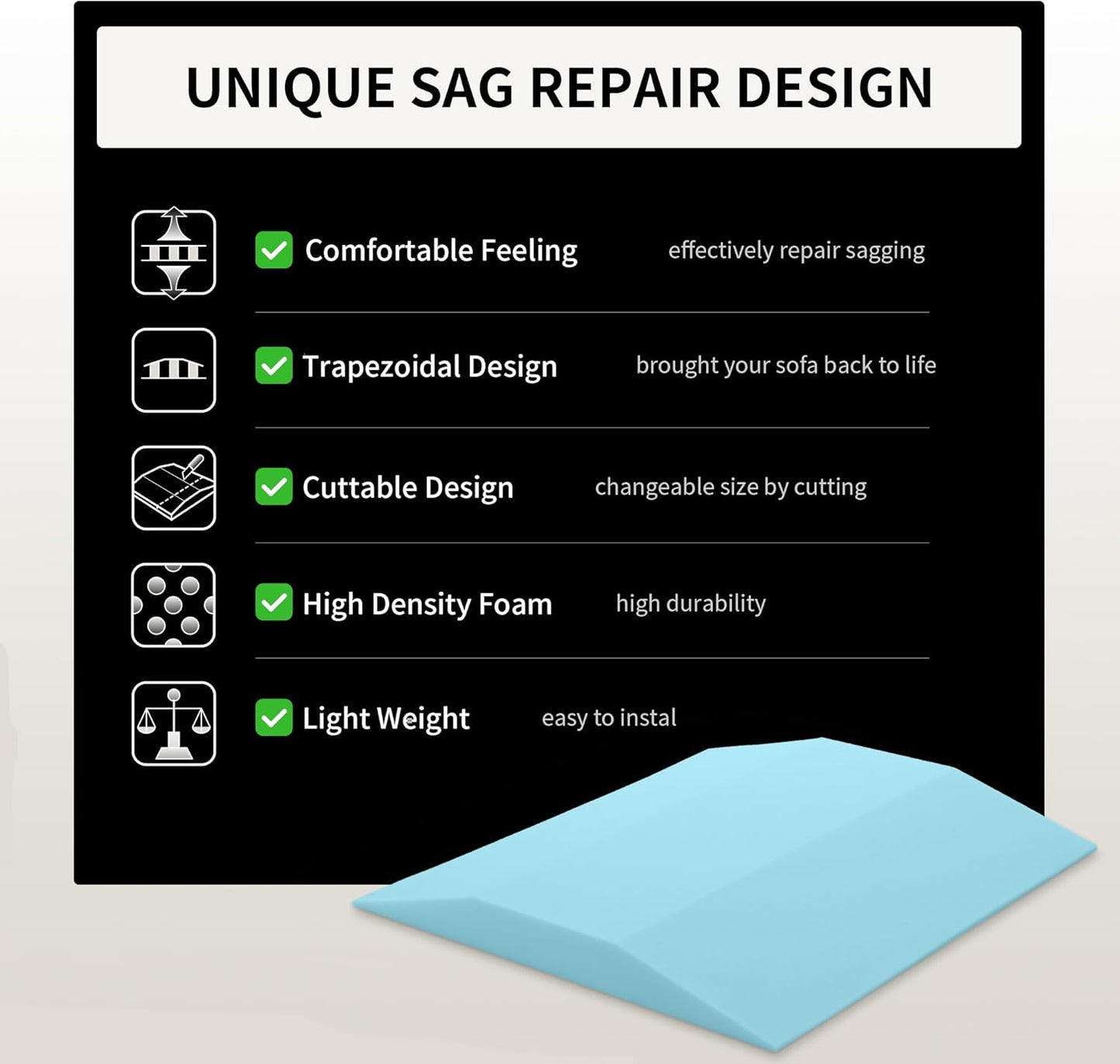Tromlycs Couch Supports for Sagging Cushions Trapezoidal Furniture Seat Under Cushion Sag Repair Set of 2