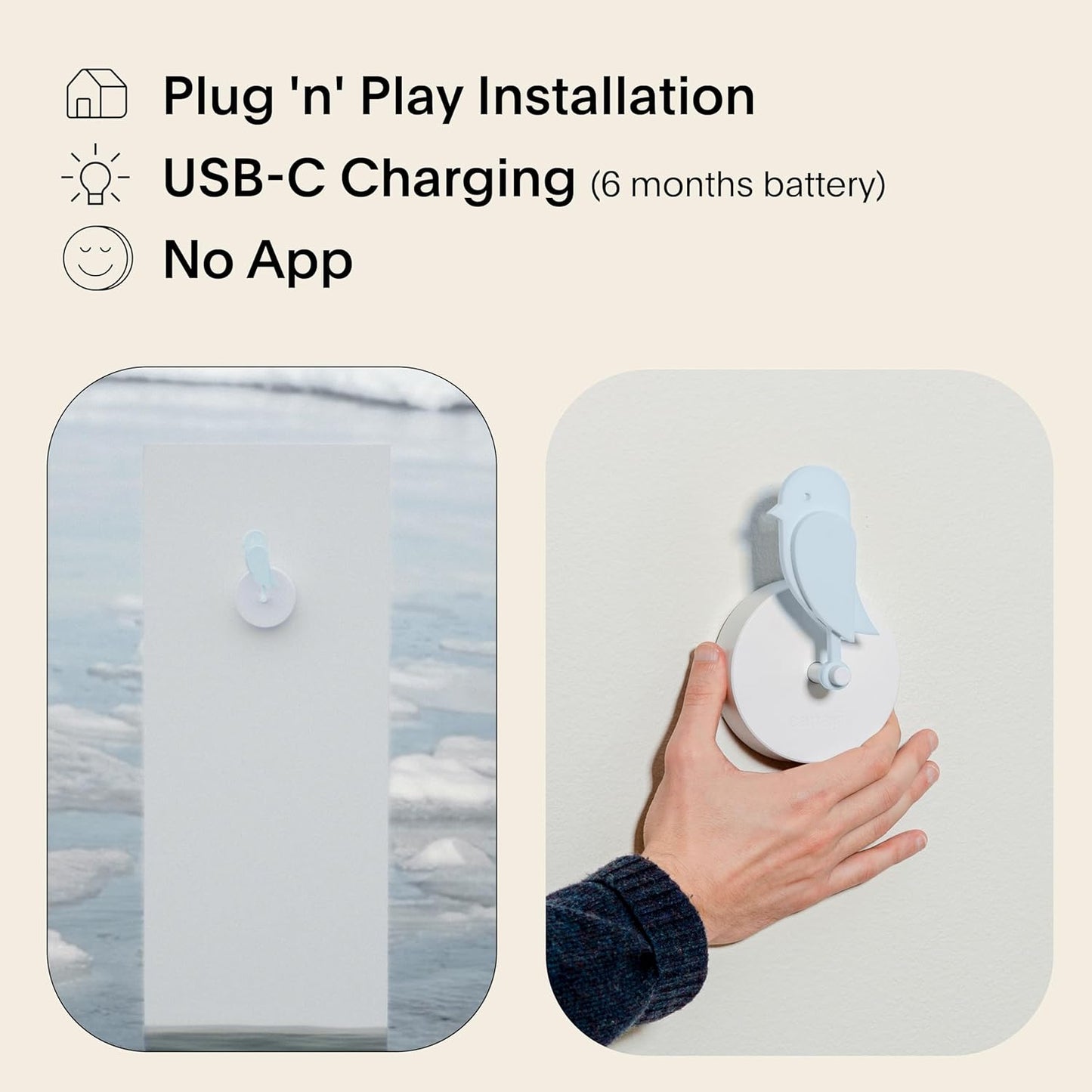 Birdie 2.0 - Design Indoor CO2 Monitor - Air Quality Meter for Home & Office - Promotes Mental & Physical Health - Modern Interior Decor - Reducing Health Risks with Clean Air (Glacier, FullBirdie)