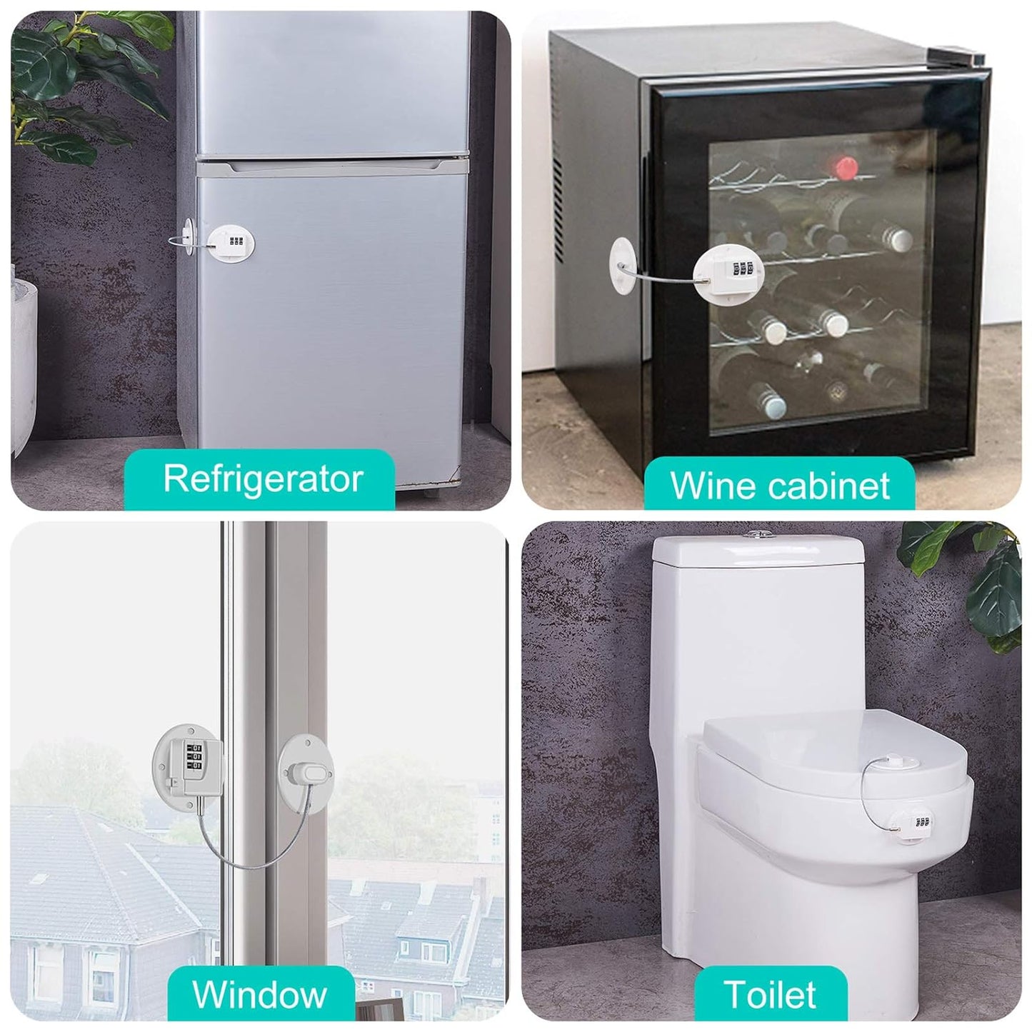 Refrigerator Lock - Heavy Duty Combination Fridge Lock, Child Proof Cabinet Locks,No Keys Needed(White- 4 Pack)