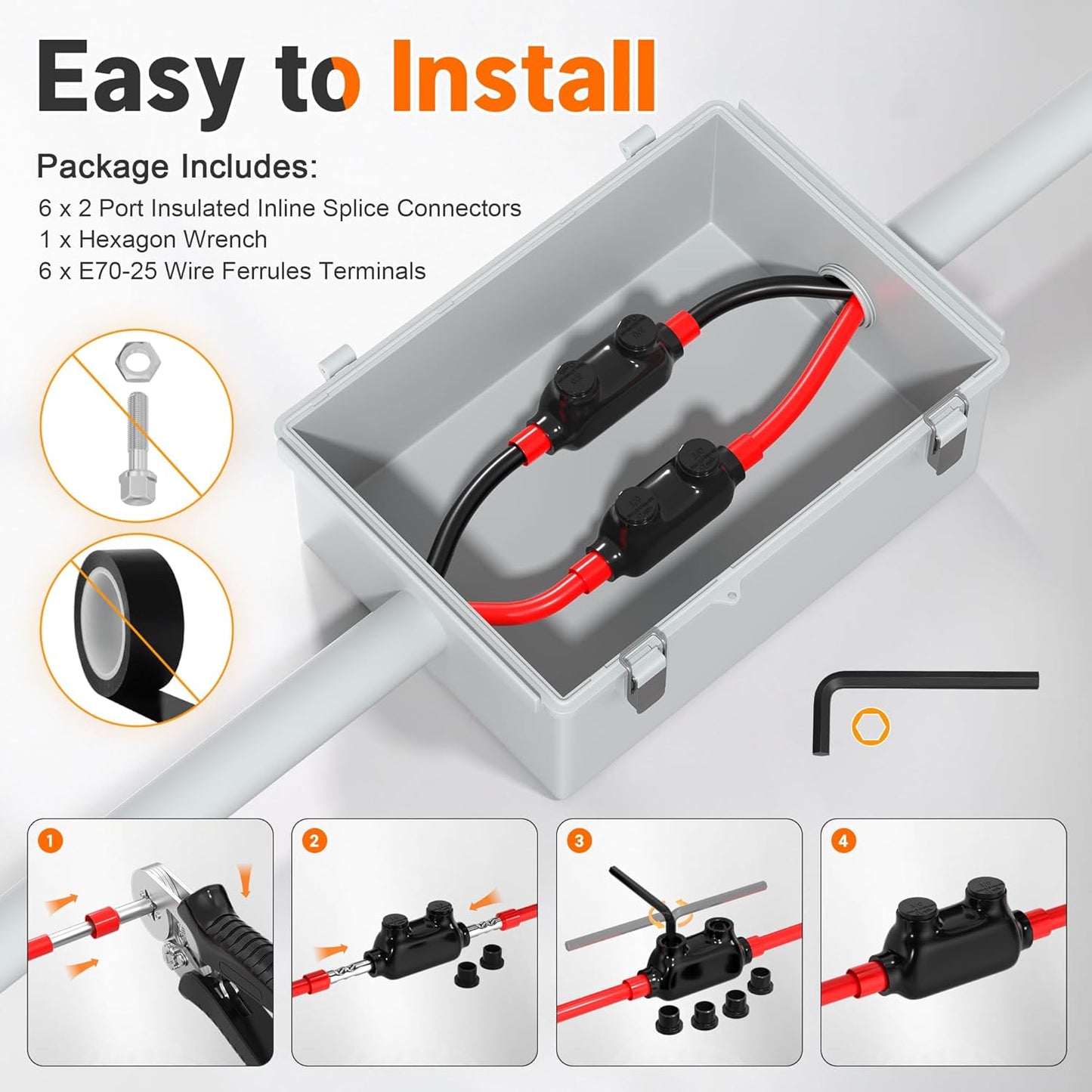 Joinfworld Insulated Inline Splice Connector 3/0-6AWG Aluminum to Copper Wire Connectors Aluminum Wire Connectors UL Listed with Slotted Allen Hex - 6 Pack