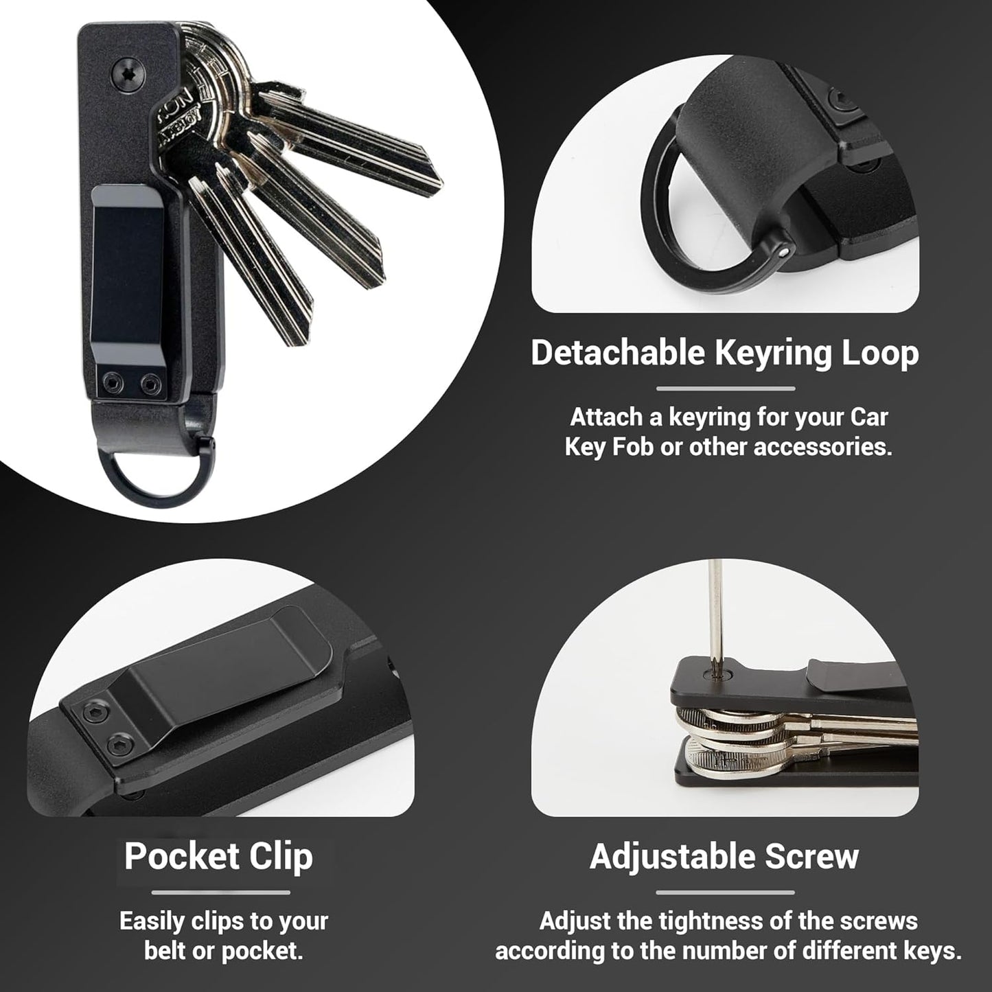 Key Holder for Keychain Metal Aluminum Compact Smart Key Organizer Secures 1-5 Keys
