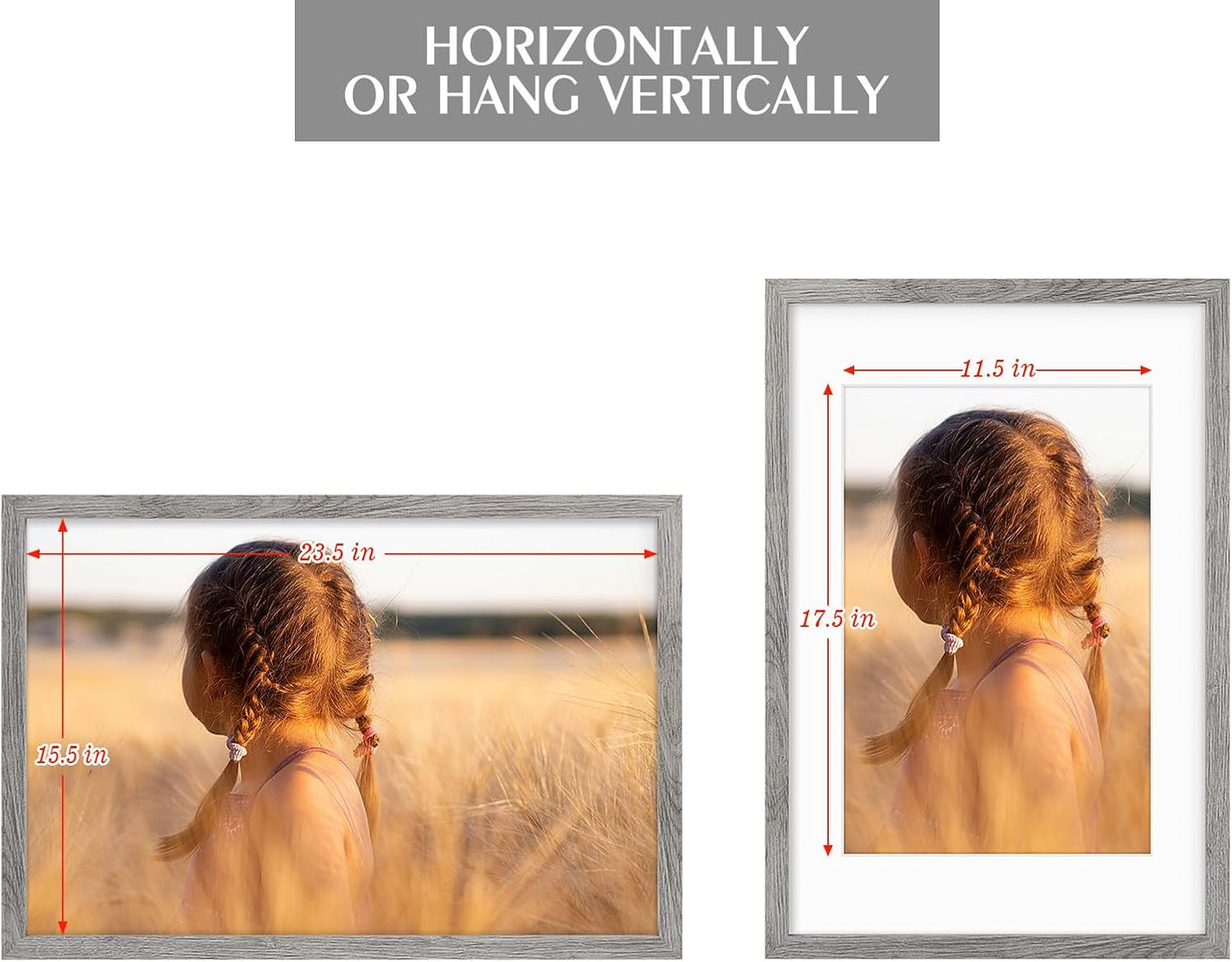 Golden State Art, 16X24 Picture Frame with Mat for 12X18 - High Definition Glass Wall Mounting Horizontal Vertical Display (Gray, 1 Pack)