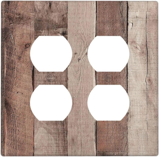 Outlet Covers Retro Wood Brown Farmhouse Barn Wooden 2 Gang Double Duplex Decorative Light Switch Covers Electrical Wallplates Socket Faceplate for Farmhouse Cabin Decor