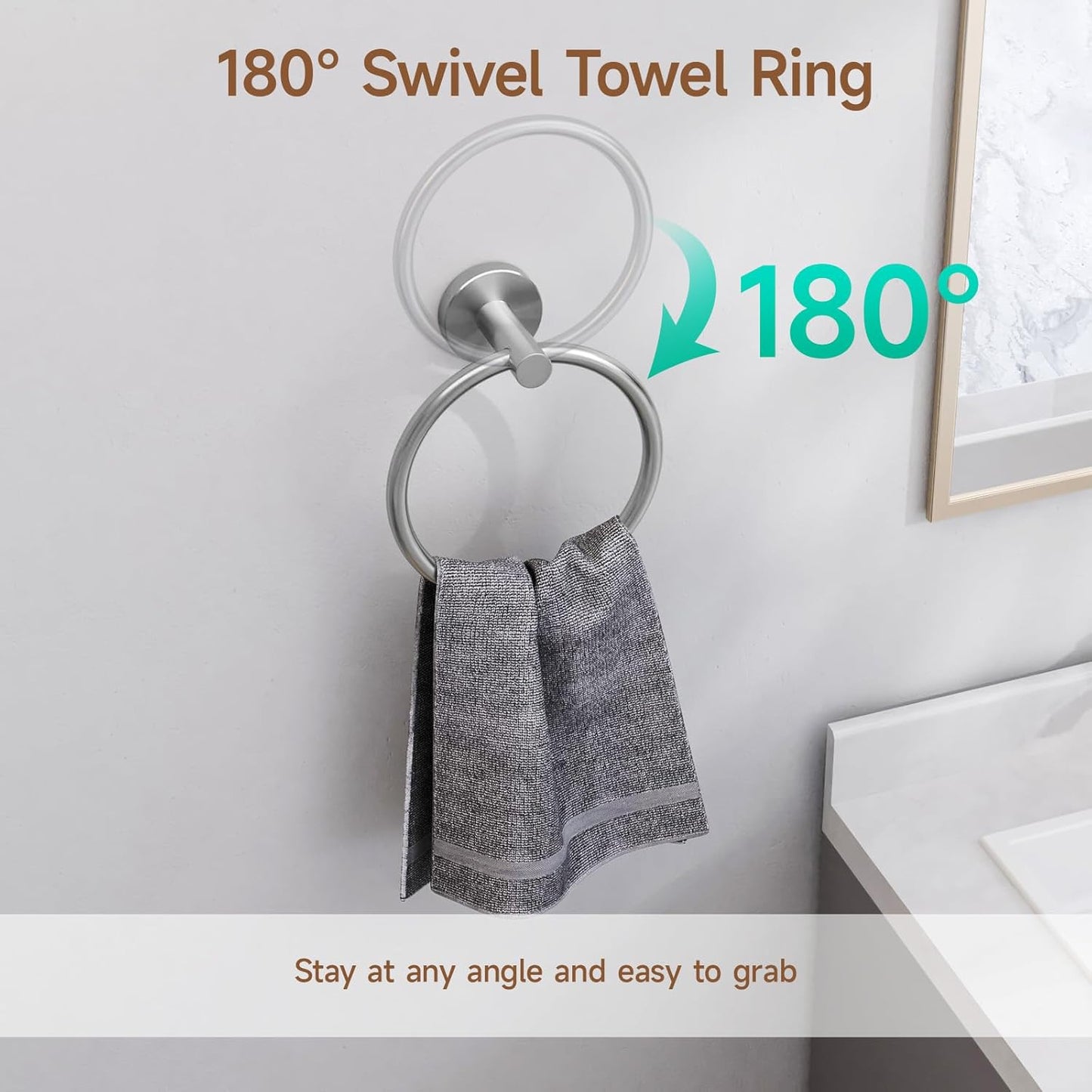 USHOWER Brushed Nickel Bathroom Hardware Set, Modern 24-Inch Towel Bar Set Wall Mounted, Durable SUS304 Stainless Steel Bathroom Accessories Set, 4-Piece