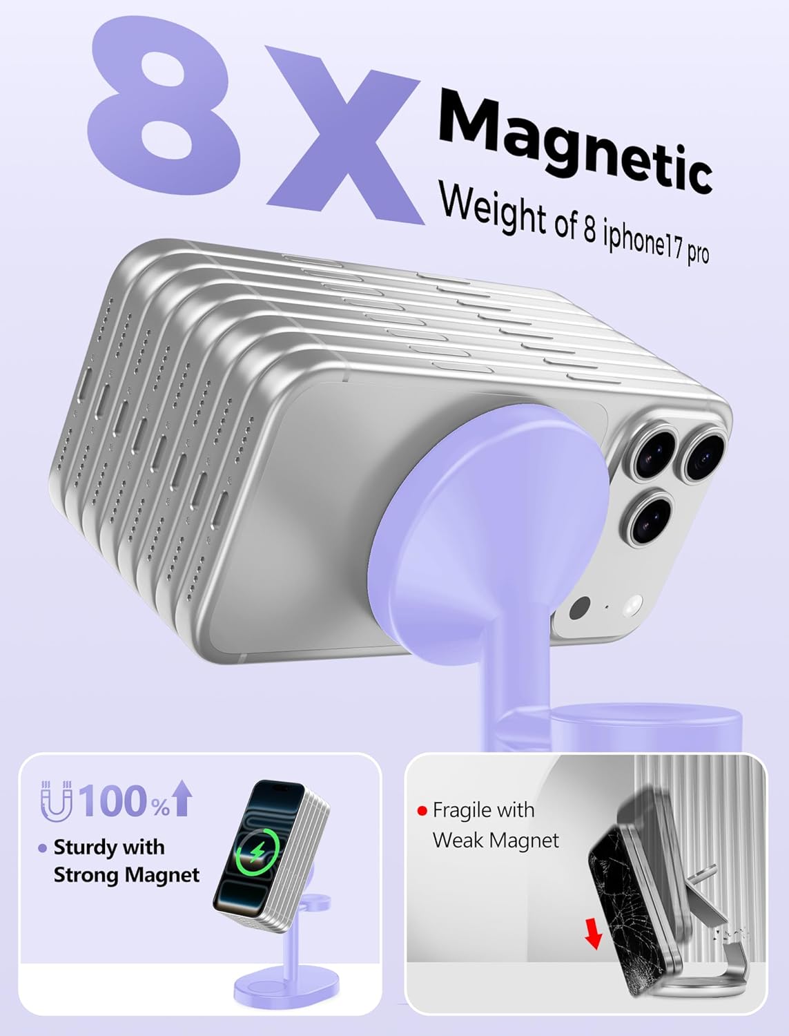 2025 3 in 1 Wireless Charging Station for Apple MagSafe Charger, 15W Fast Magnetic Mag-Safe Charger Stand for iPhone 17 16 15 14 13 12 Watch AirPods, 2 Pack(Adaptor Not Included)