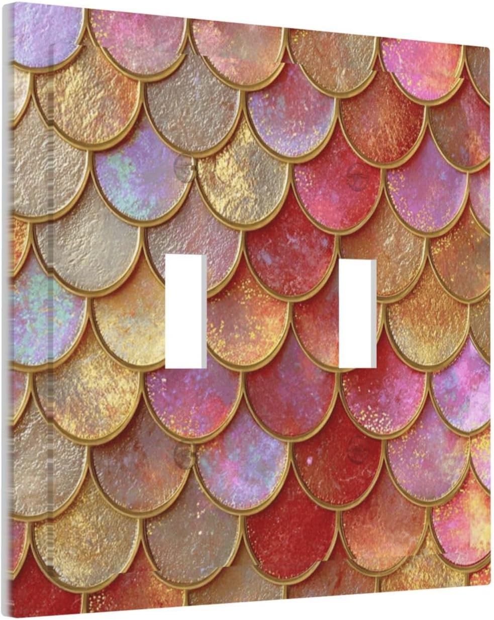 Mermaid Glitter Scale Rainbow Gold Fish Scales Decorative Switch Plates 2 Gang Double Toggle Outlet Light Switch Cover Wall Plate Electrical Faceplate for Bed Room Home Decor