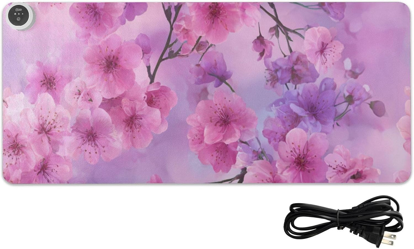 Heated Desk Pad Mouse Pad 31.5x13 Inch PU Leather Desk Mat with 3 Heat Levels Large Mouse Gaming Computer Laptop Mat Romantic Cherry Blossom