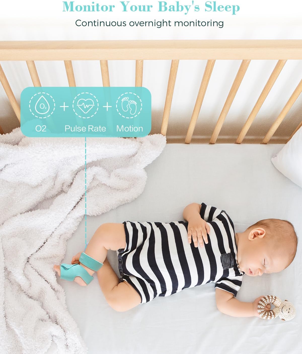 Babytone Baby Sleep Monitor with Base Station- Smart Sleep Sock, Tracking Heart Rate and Movement, Wearable Baby Foot Monitor with Bluetooth and APP, for 0-36 Months Newborn