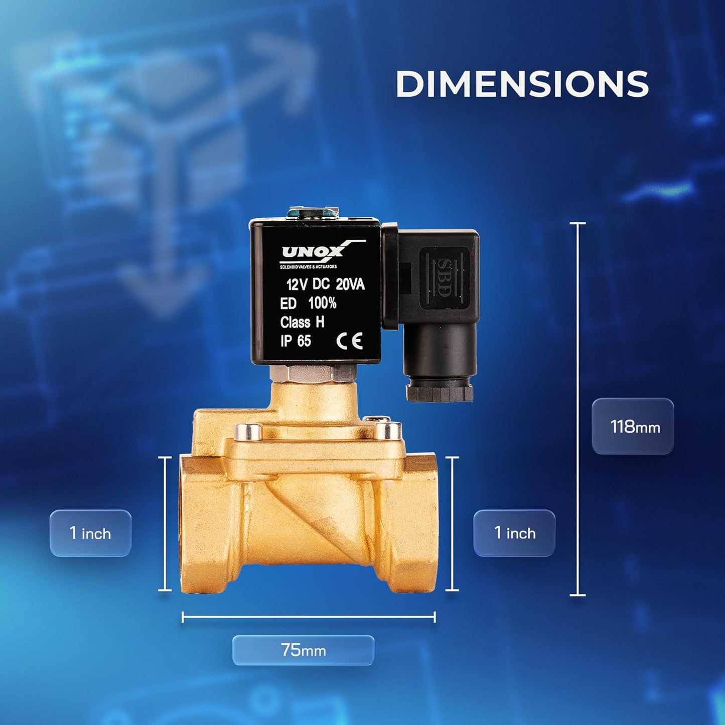 UNOX 1 inch NPT Solenoid Valve 12V DC, Brass Control Valve Normally Closed - 7-232 PSI Multi-Purpose Reliable Control Valve for Water, Air, and Gas - Solenoid Valves