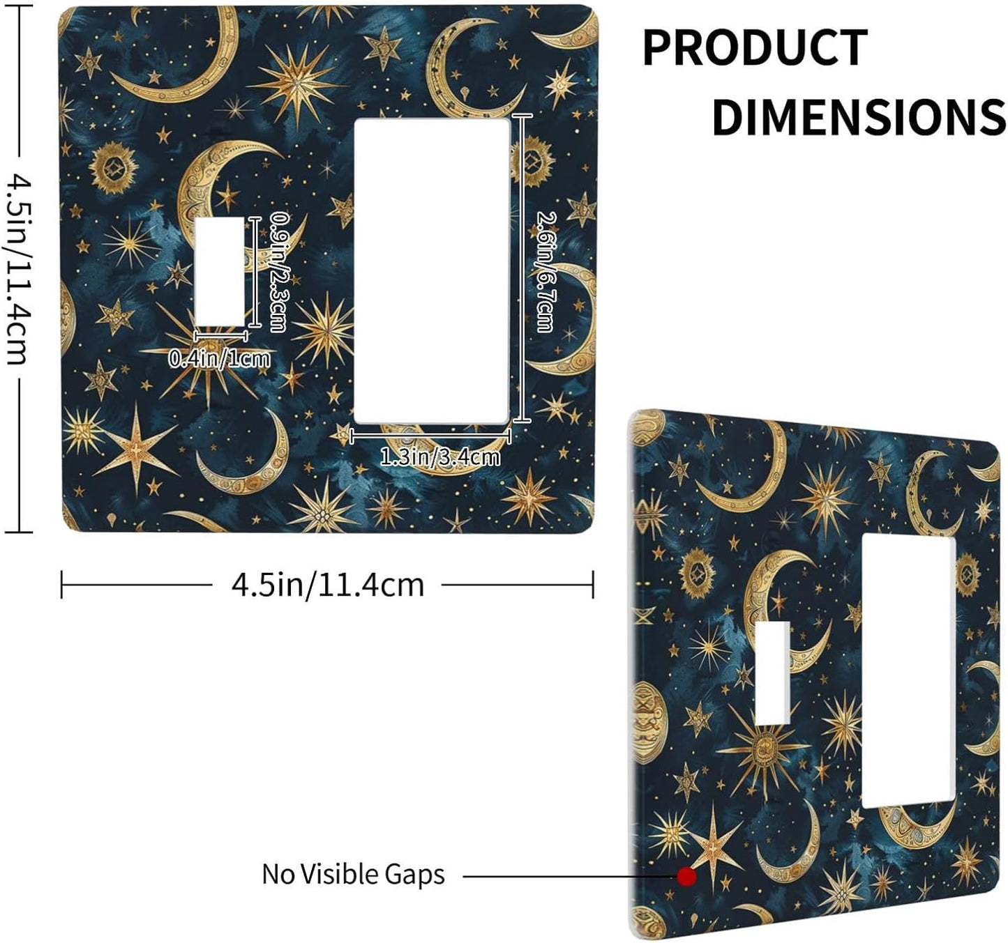 Outlet Covers Modern Abstract Sky Blue Gold Moon Sun Star 1 Toggle 1 Rocker Combination Decorative Wall Plate Electrical Switch Plates Light Switch Cover Plate for Bedroom Kids room Decor