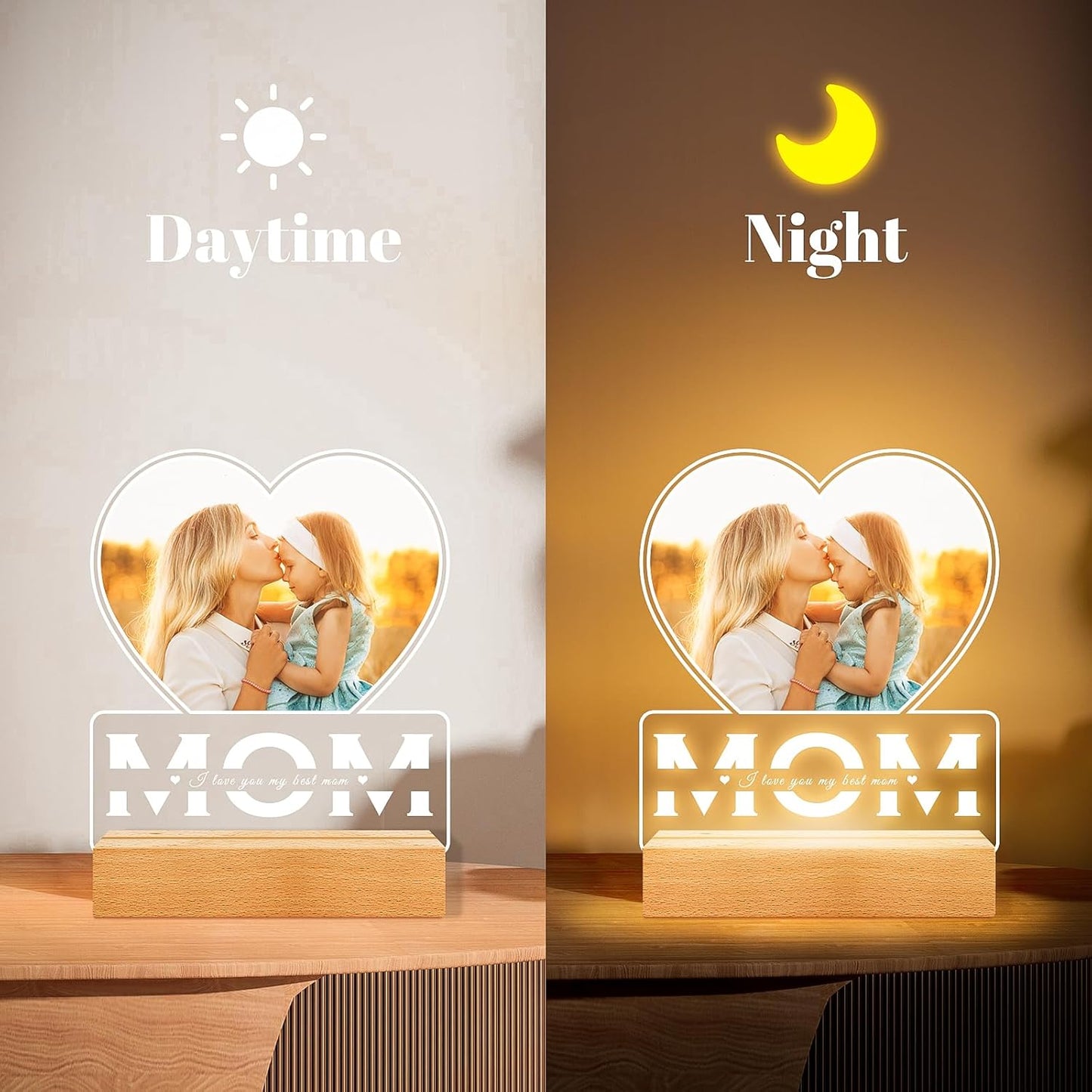 Personalized Gifts for Mom from Daughter and Son, Custom Picture Frames with Photo, Custom Photo Frame with Night Light, Customized Picture Frame, Personalized Birthday Gifts for Mom