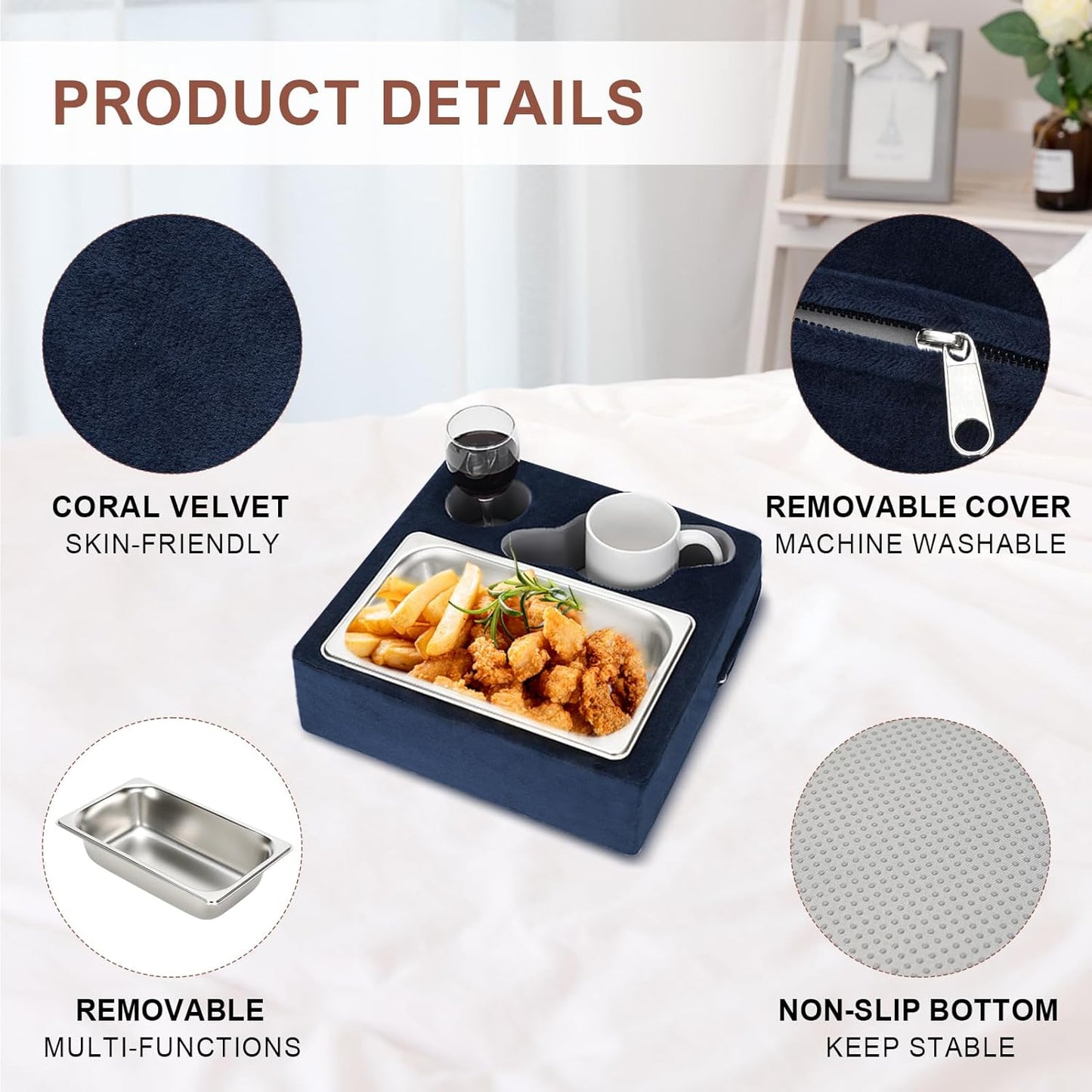 Couch Cup Holder, Couch Caddy, Couch Drink Holder, Bed Cup Tray, Sofa Cup Holder Remotes Holder for Cups, Headphones, Snacks and Phones, Use it on Car, Pack, Beach, RV, and More (Navy)