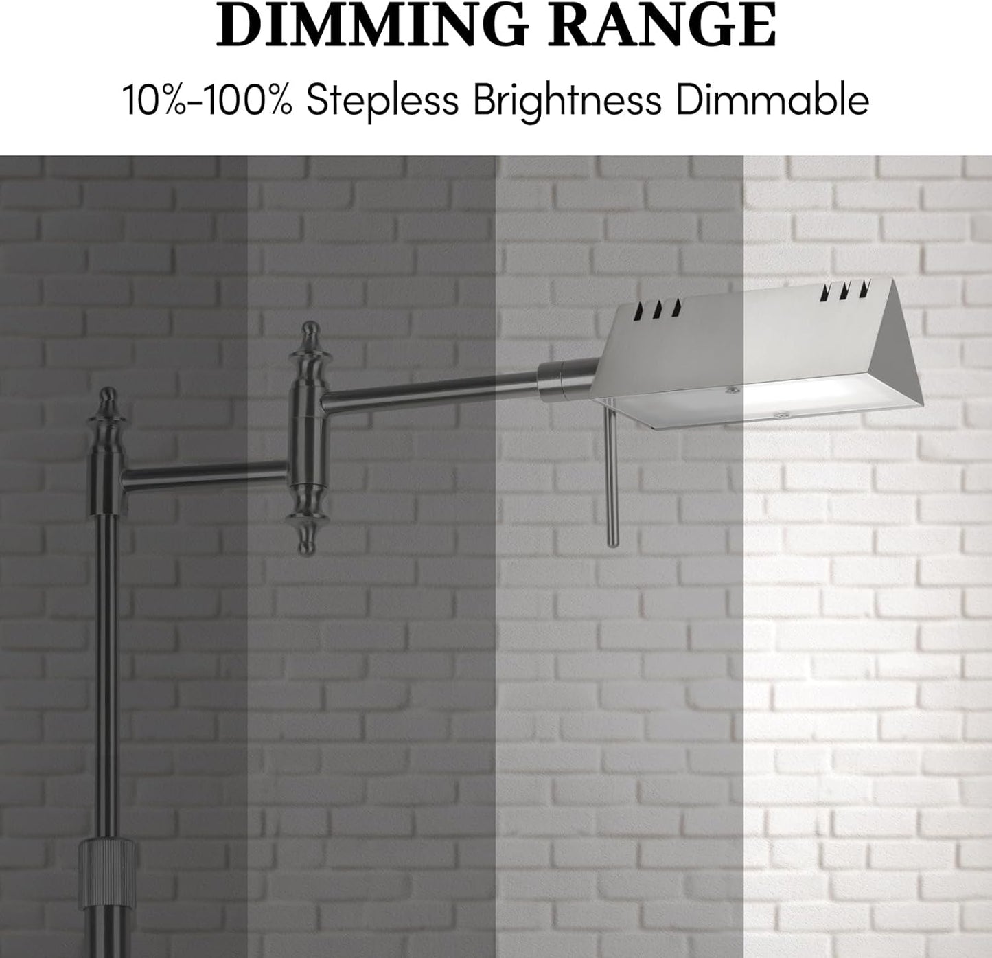Dimmable Pharmacy Floor Lamp with Remote, 15W LED Reading Floor Lamp with 360°Swing Arm, 3 Color Temperature, Height Adjustable Silver Standing Task Lamp for Living Room, Bedroom, Brushed Nickel