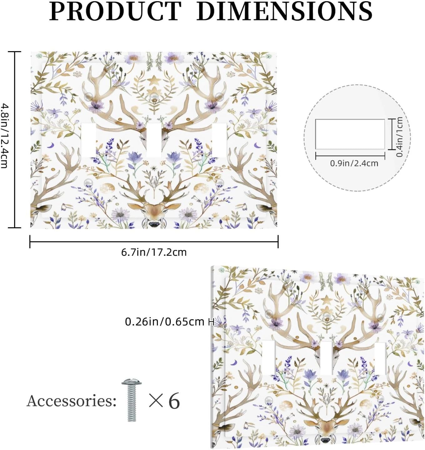 Decorative Switch Plates Gothic Retro Floral Damask Elk Wild Flower 3 Gang Wall Plate Triple Toggle Light Switch Cover Faceplate Electrical Wall Panels For Bed Room Living Room Decor