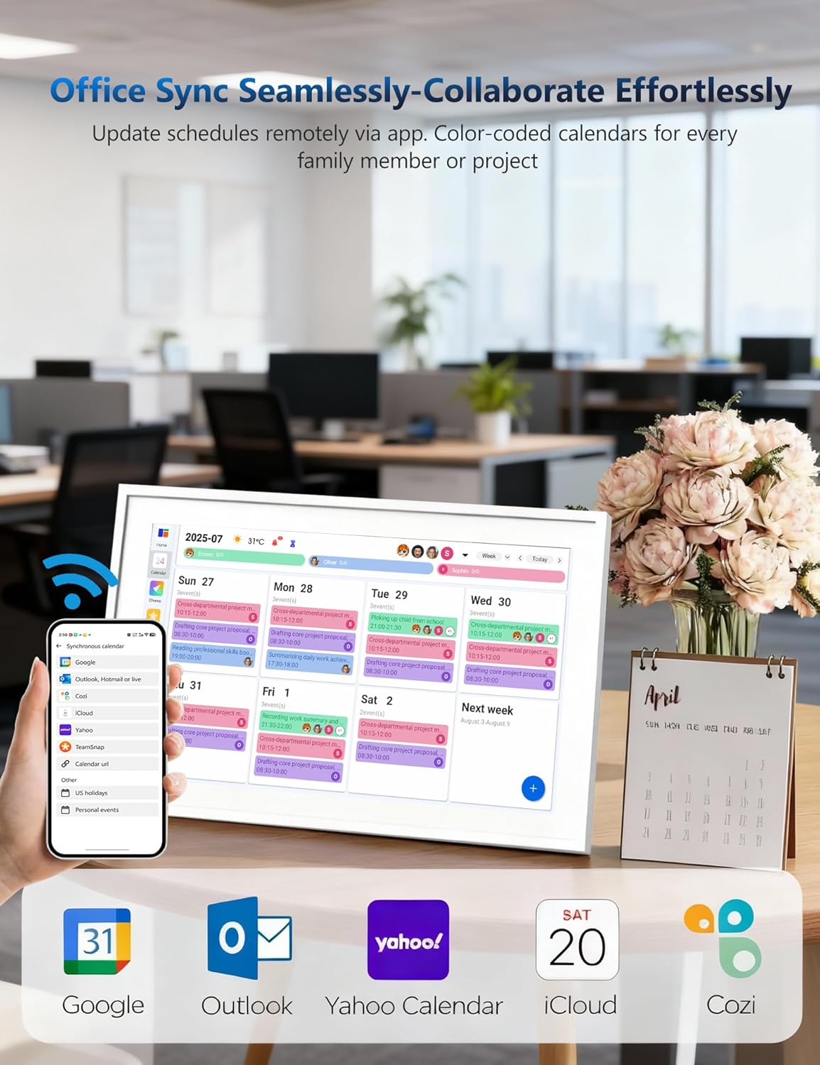 Smart 15.6" Digital Calendar Chore Chart - HD Touchscreen Family Organizer with Schedule, Chore Chart, Meal Planner, Photo Display, Online Calendars Sync, 2026 Wall/Desk Mountable Gift for Home & Office
